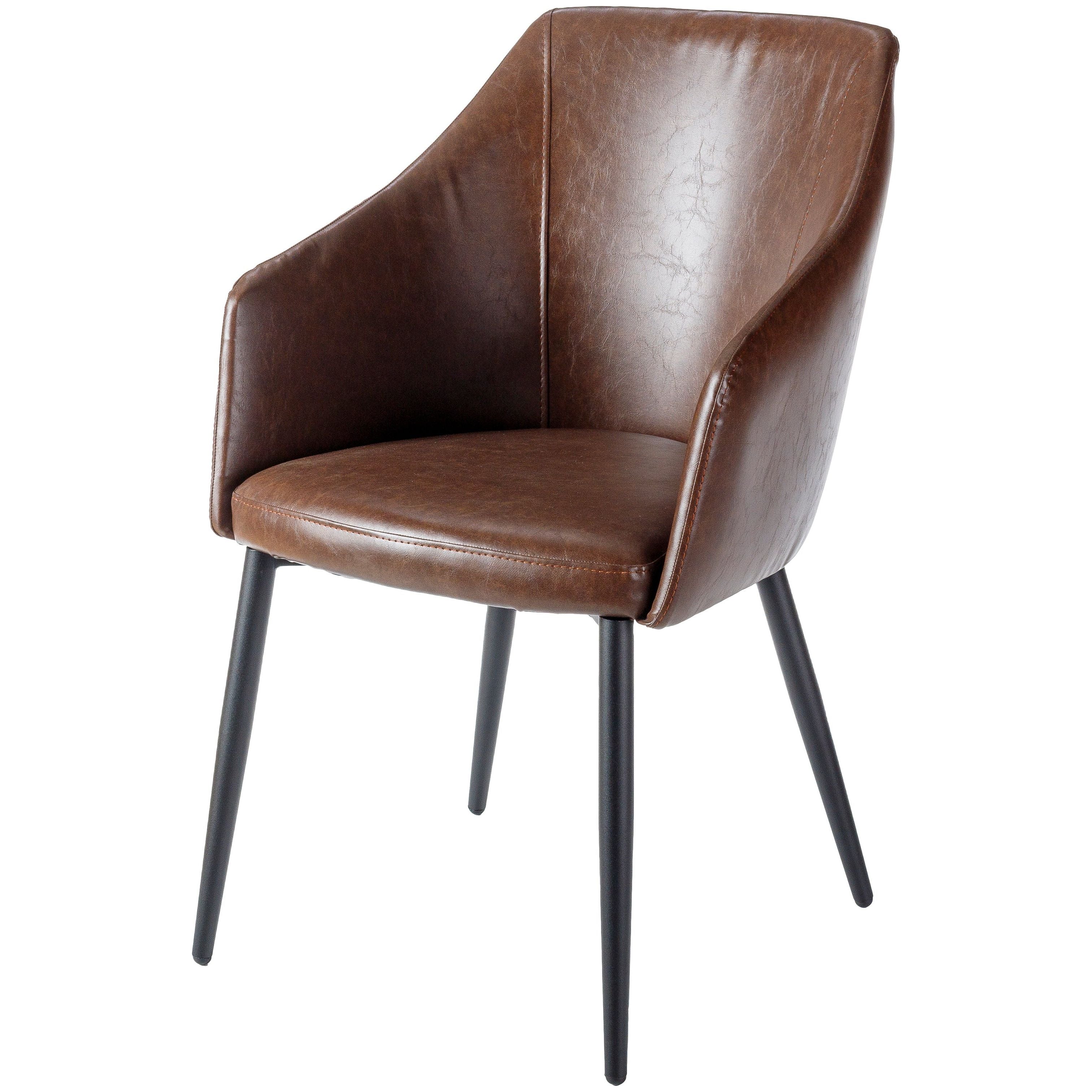 Surya Milford Modern SET OF 2 Faux Brown Leather Dining Chairs With Black Metal Legs - Image 2