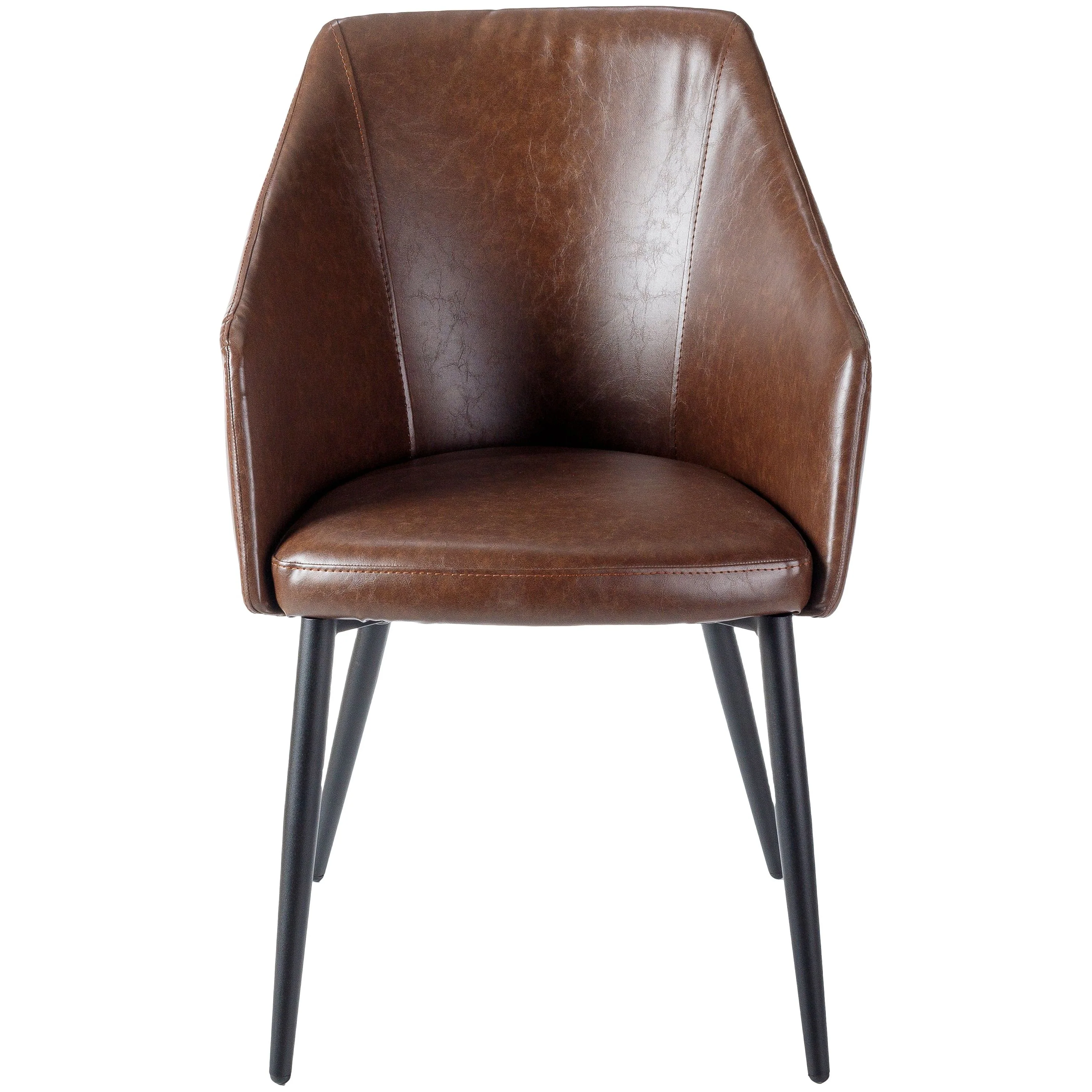 Surya Milford Modern SET OF 2 Faux Brown Leather Dining Chairs With Black Metal Legs - Image 3