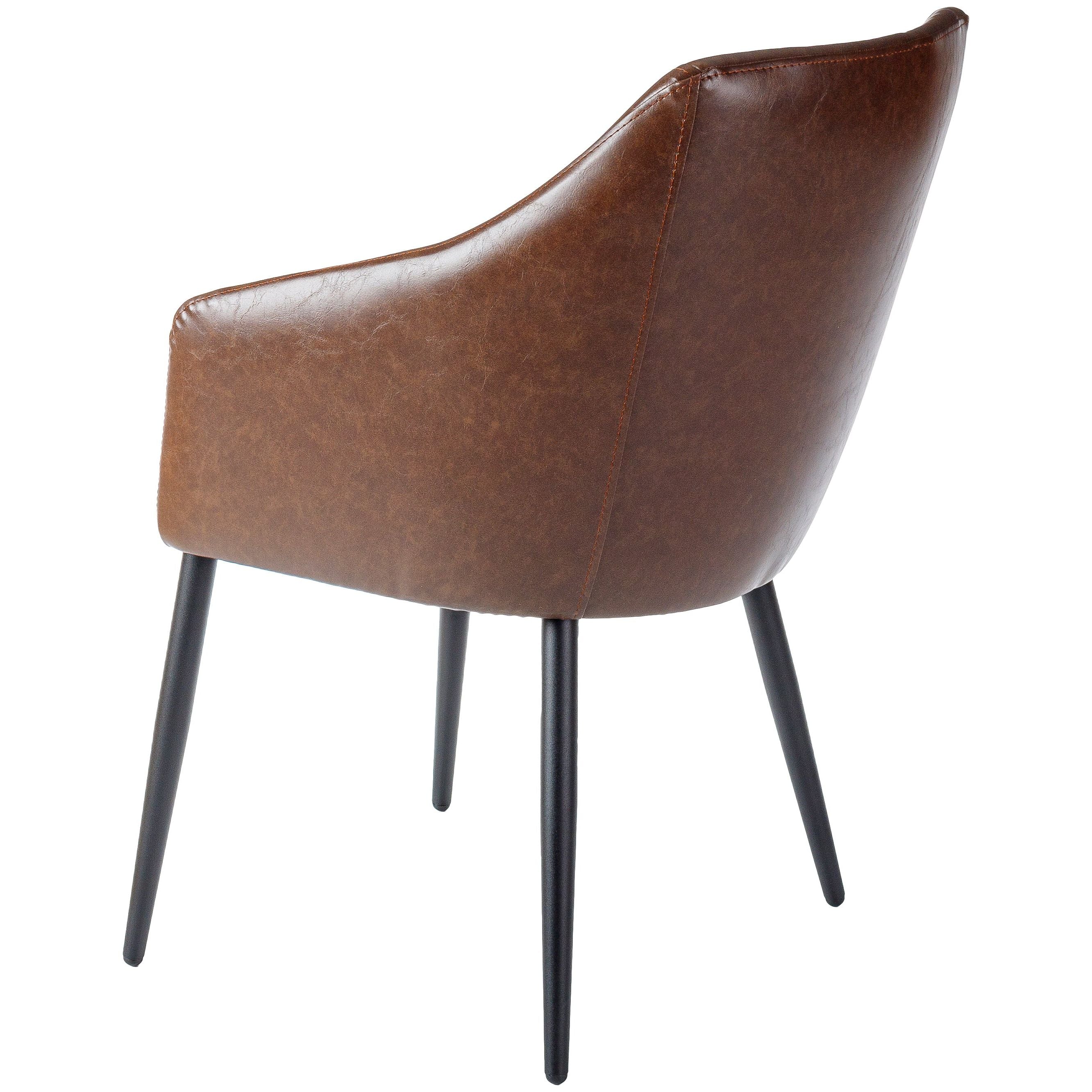 Surya Milford Modern SET OF 2 Faux Brown Leather Dining Chairs With Black Metal Legs - Image 4