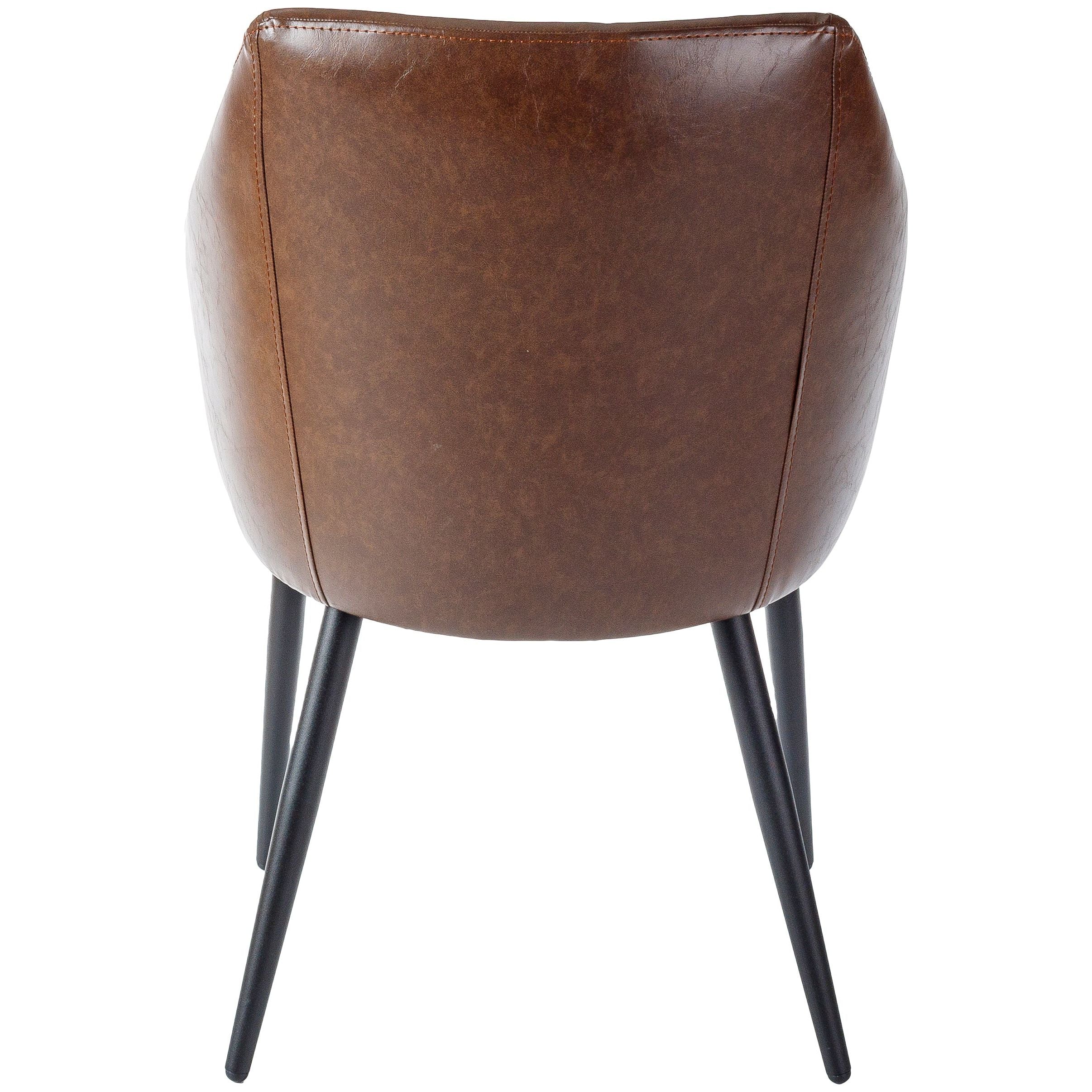 Surya Milford Modern SET OF 2 Faux Brown Leather Dining Chairs With Black Metal Legs - Image 5