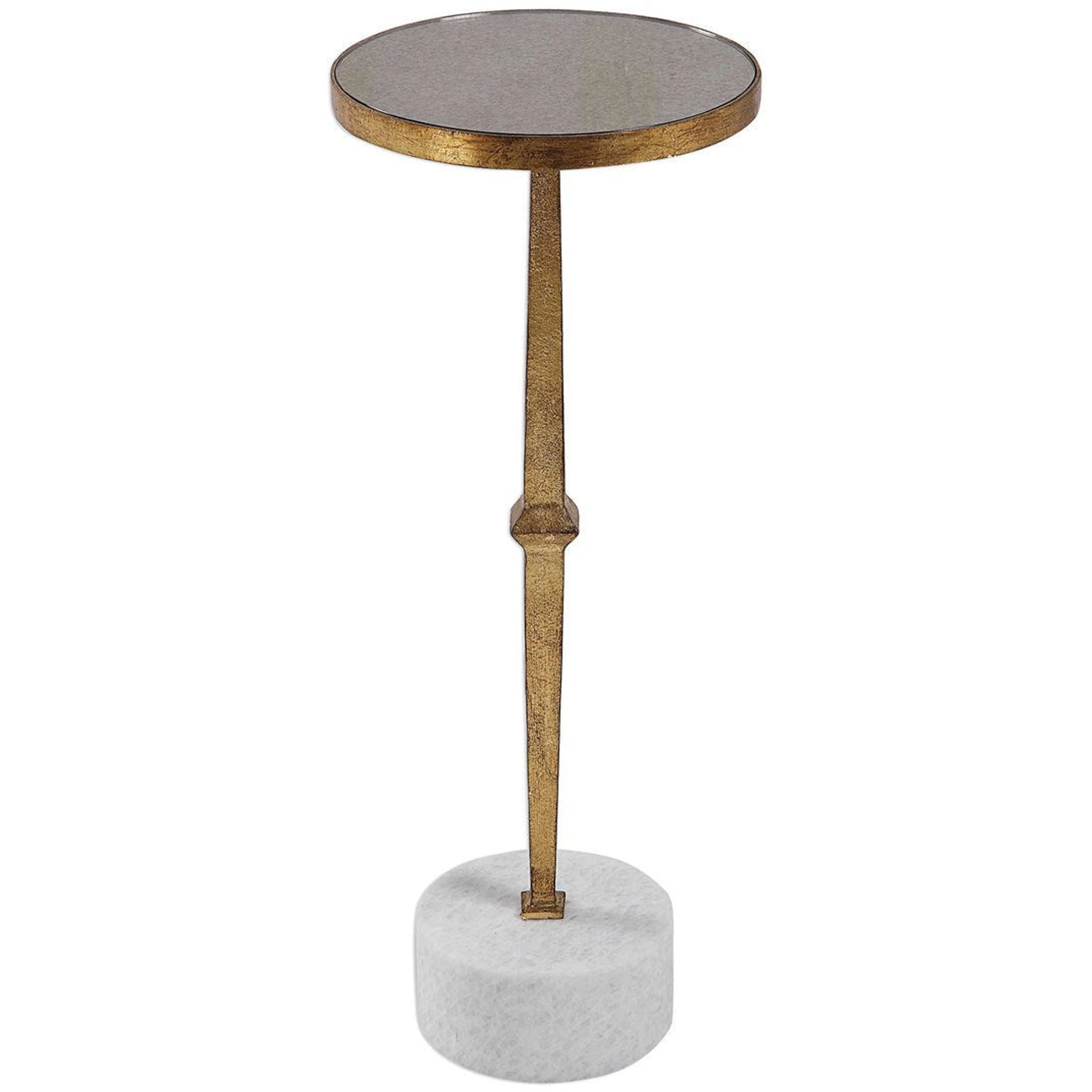 Uttermost Miriam Antiqued Mirror Top With Iron and White Marble Contemporary Round Drink Table - Image 3