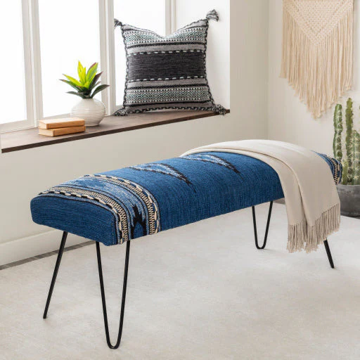 Surya Miriam Rustic Modern Hand Woven Fabric Bench With Black Metal Base MAM-001