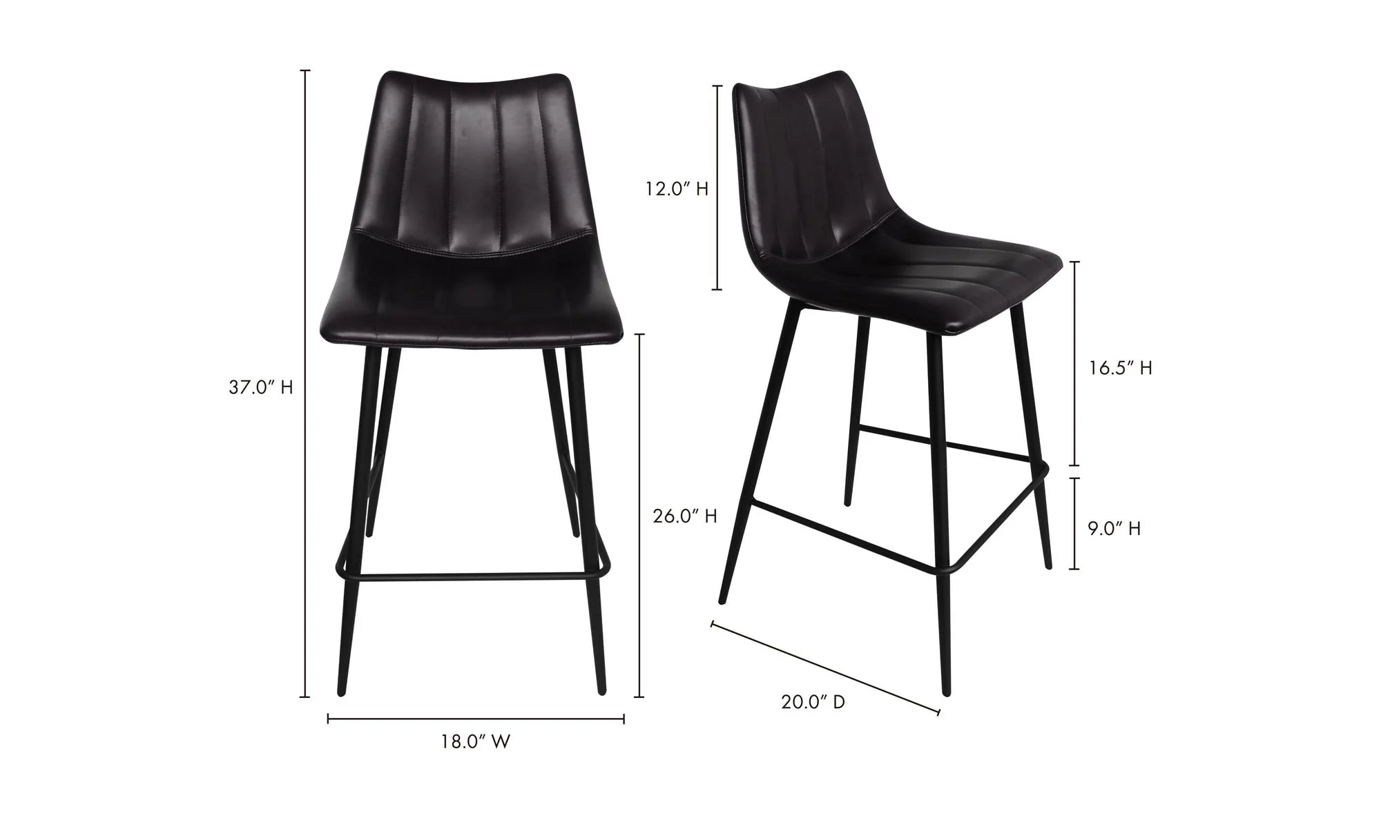 Moe's Home Alibi Counter Stool Matte Black - Set Of Two - Image 9