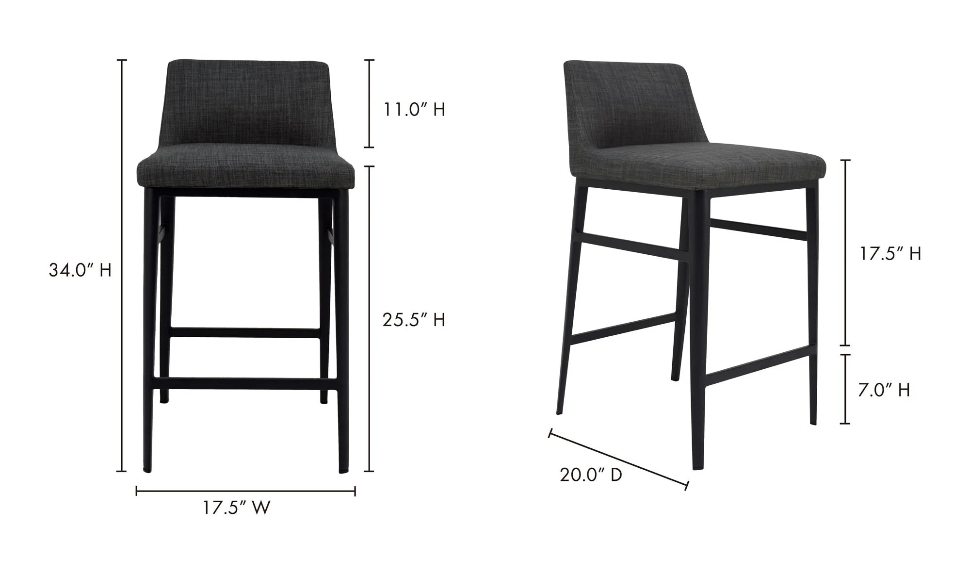 Moe's Home Baron Counter Stool Charcoal Grey - Image 7