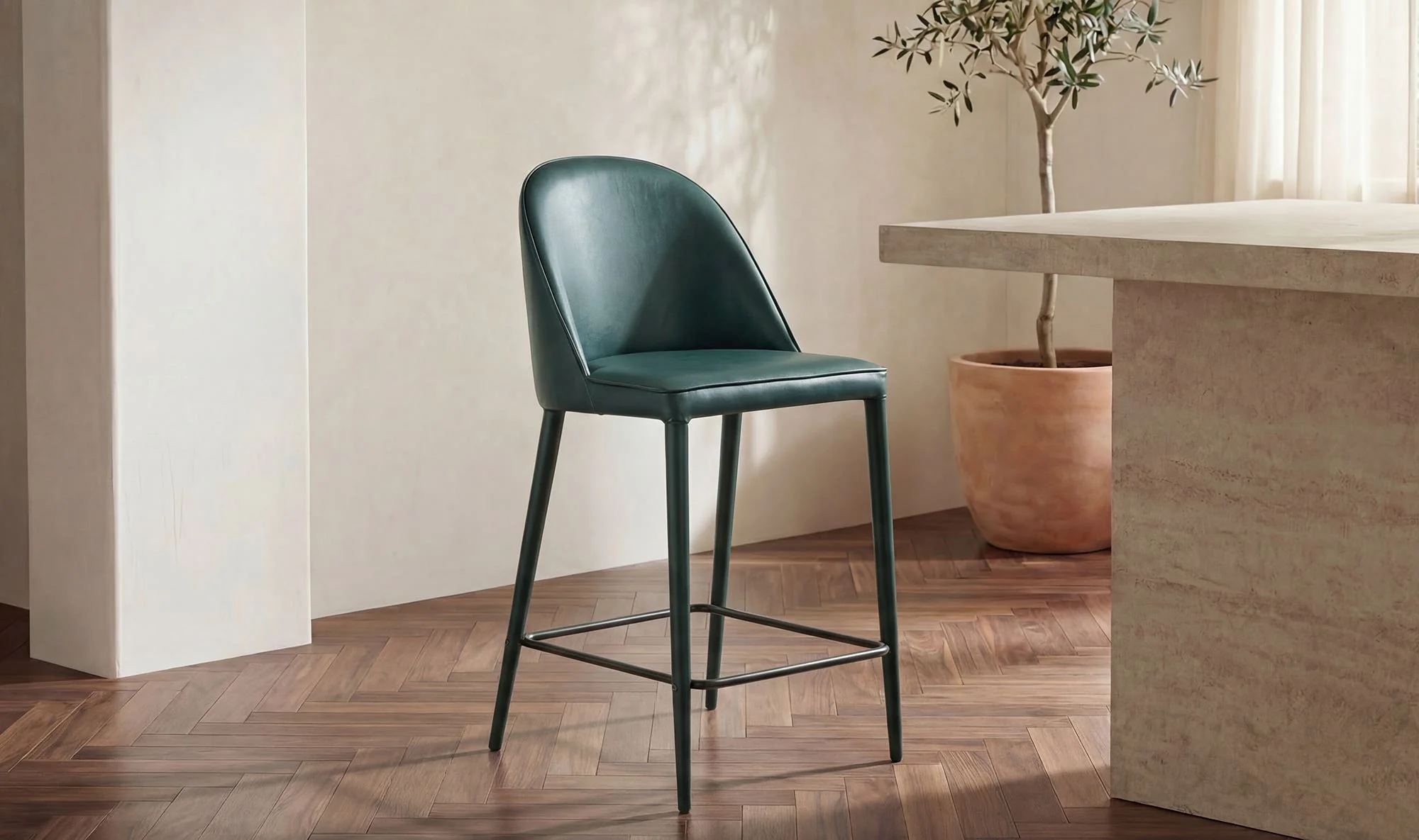 Moe's Home Burton Counter Stool Dark Teal Vegan Leather - Image 2