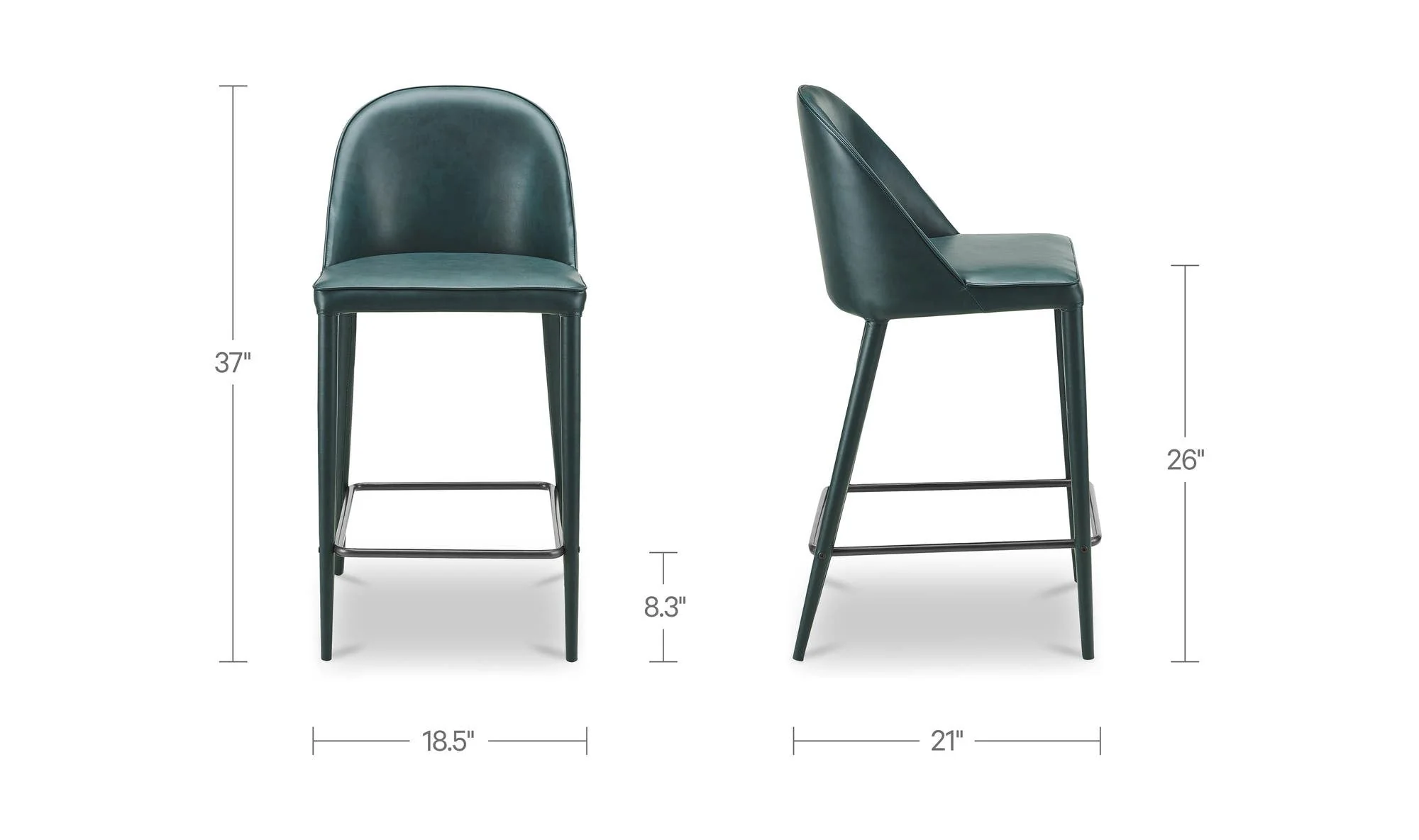 Moe's Home Burton Counter Stool Dark Teal Vegan Leather - Image 8
