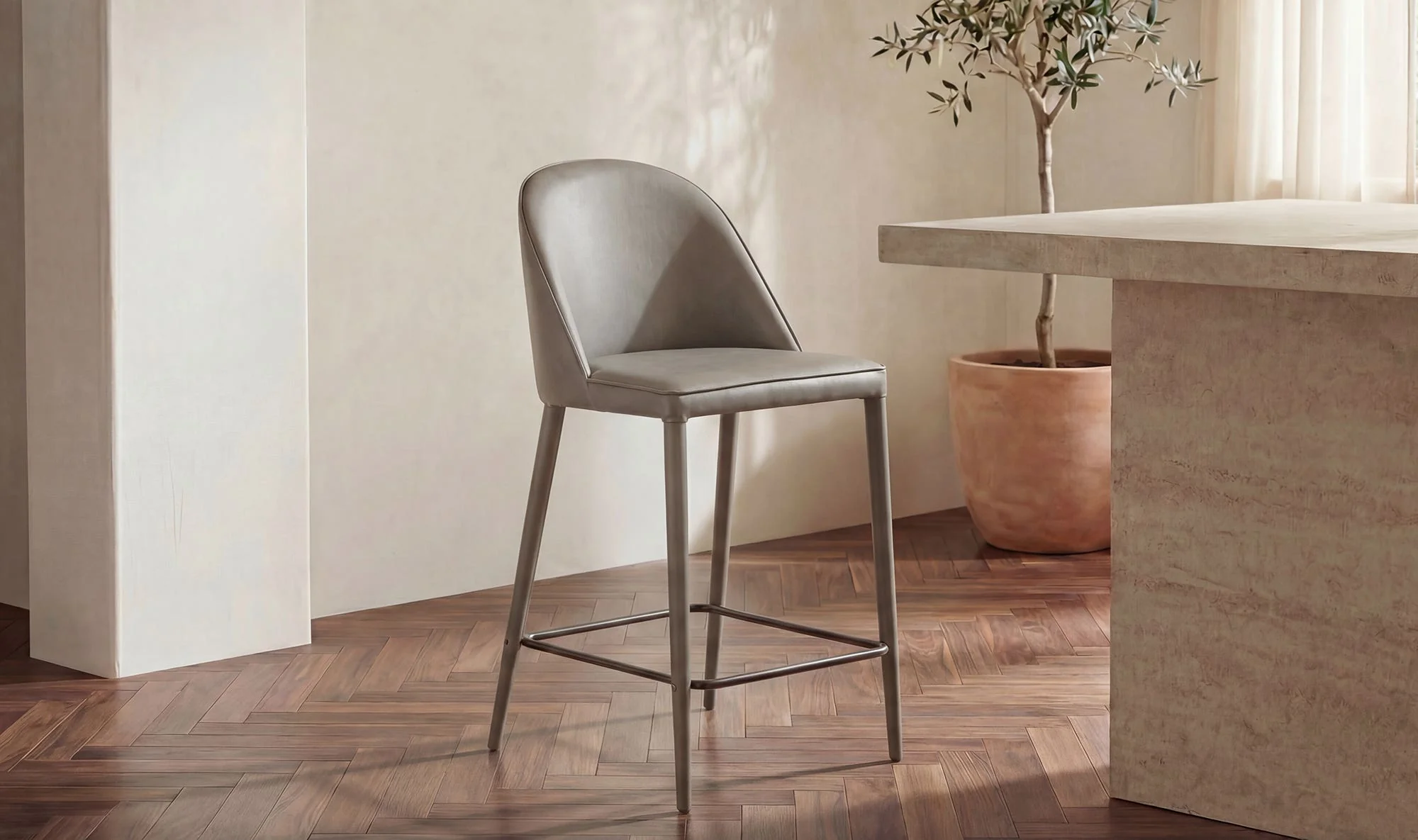 Moe's Home Burton Counter Stool Grey Vegan Leather - Image 2