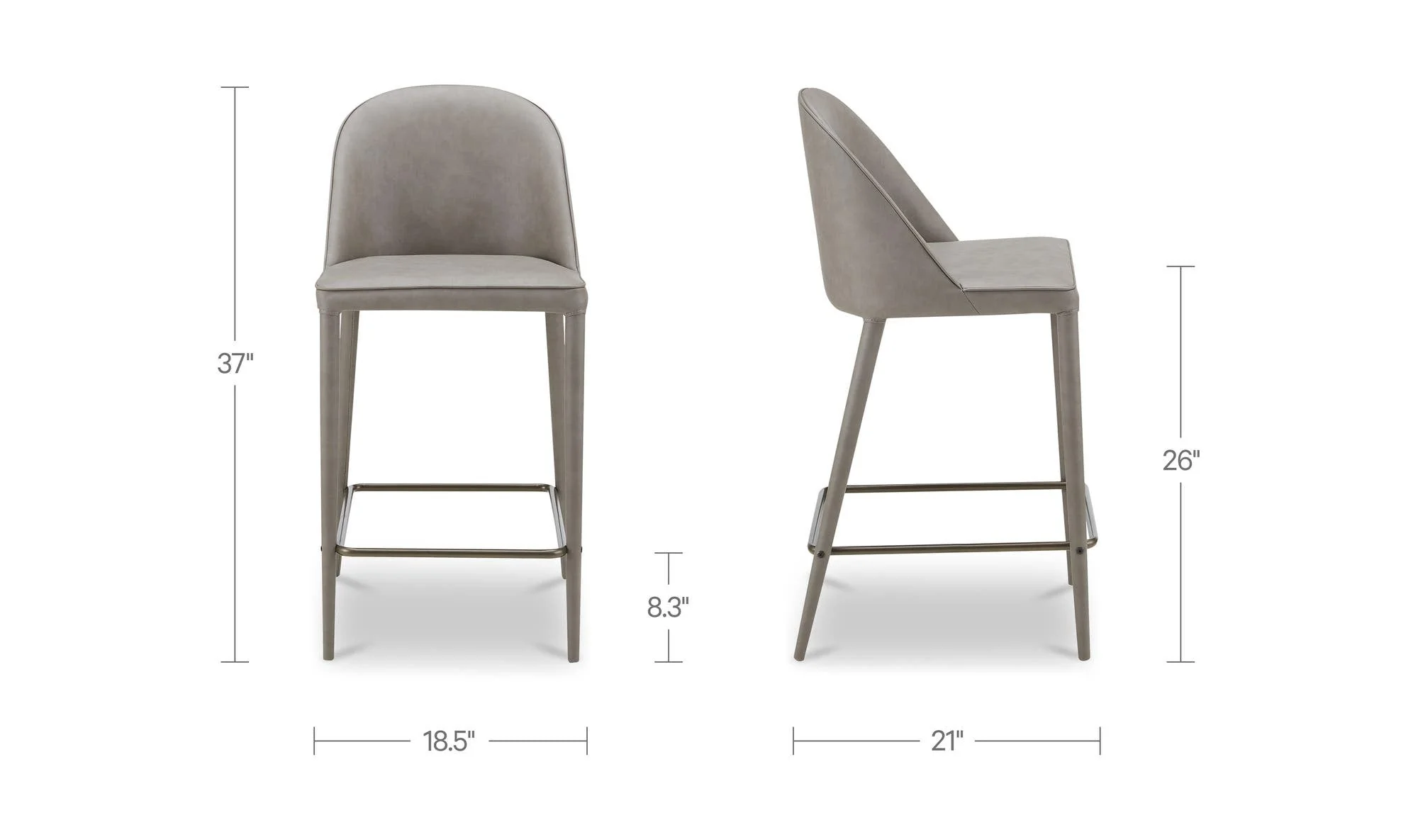 Moe's Home Burton Counter Stool Grey Vegan Leather - Image 8