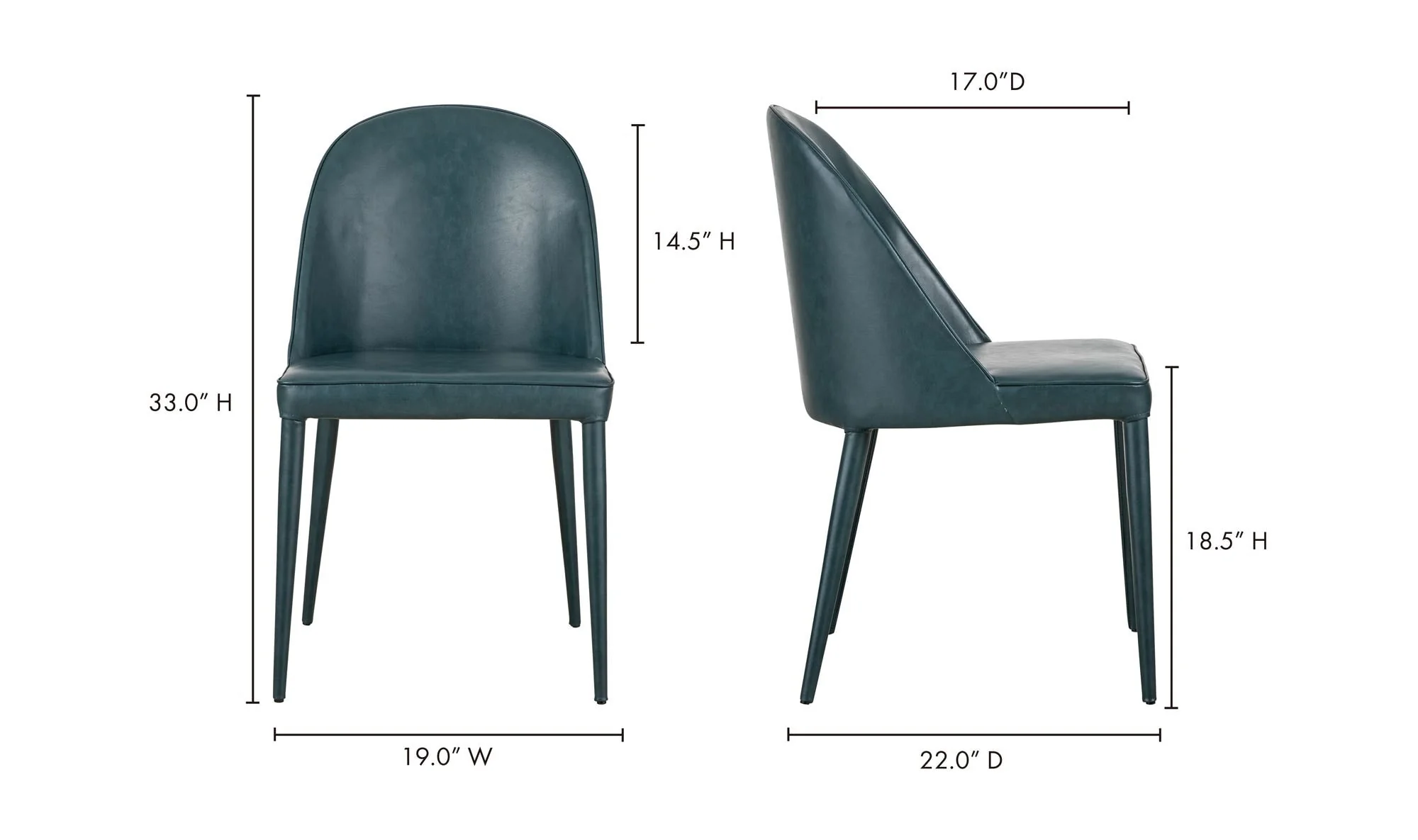 Moe's Home Burton Dining Chair Dark Teal Vegan Leather - Set Of Two - Image 14