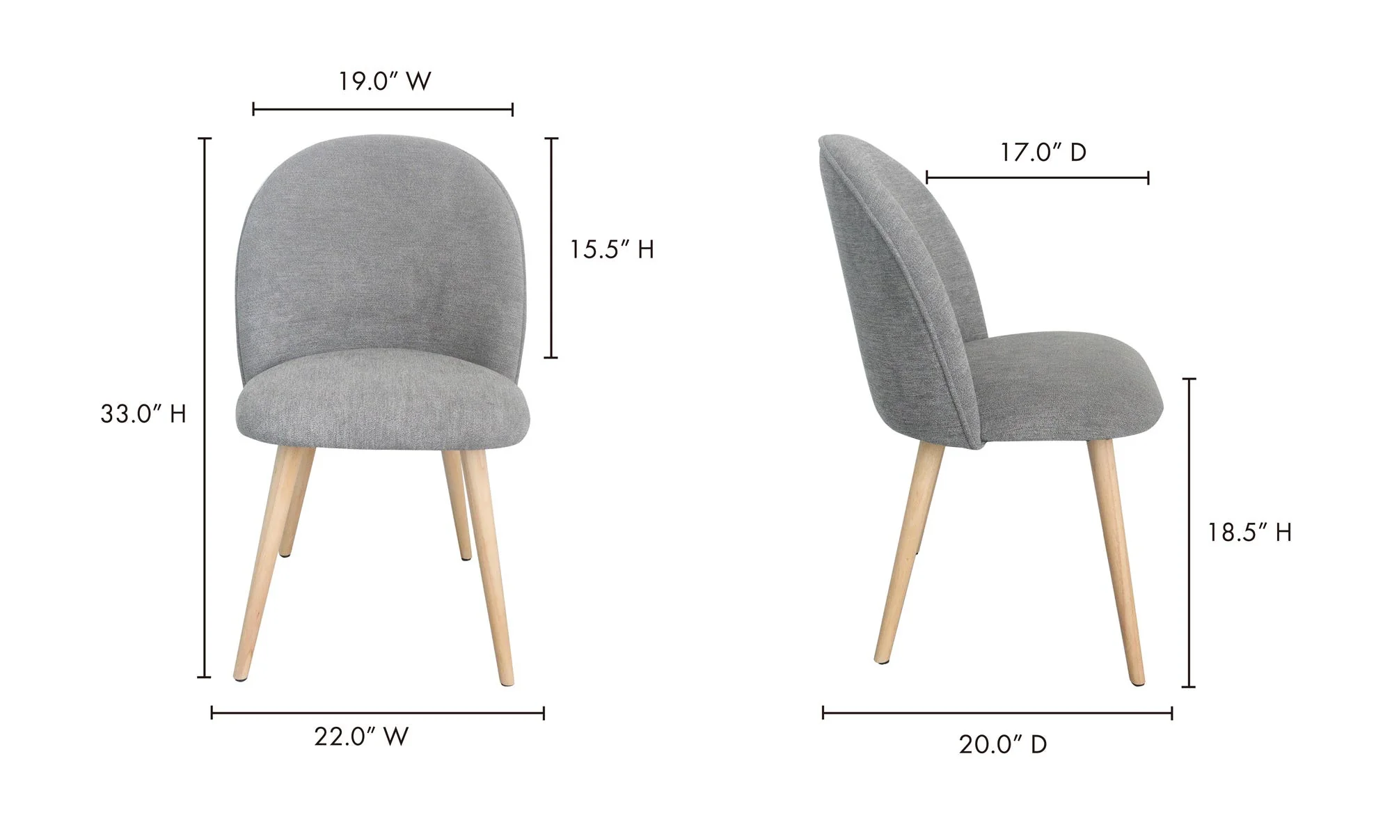 Moe's Home Clarissa Dining Chair Grey - Set Of Two - Image 11