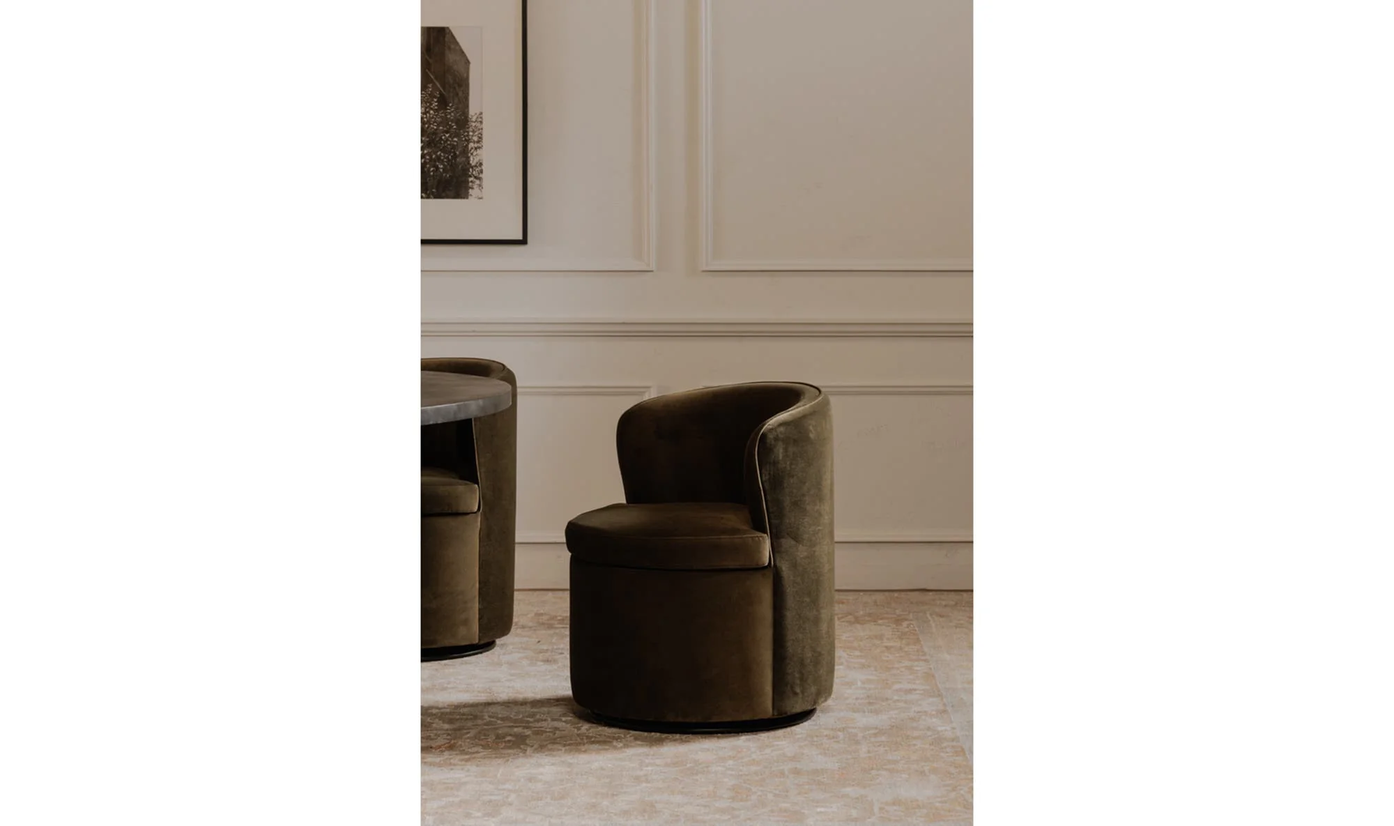Moe's Home Dane Swivel Dining Chair Faux Green Mohair - Image 3