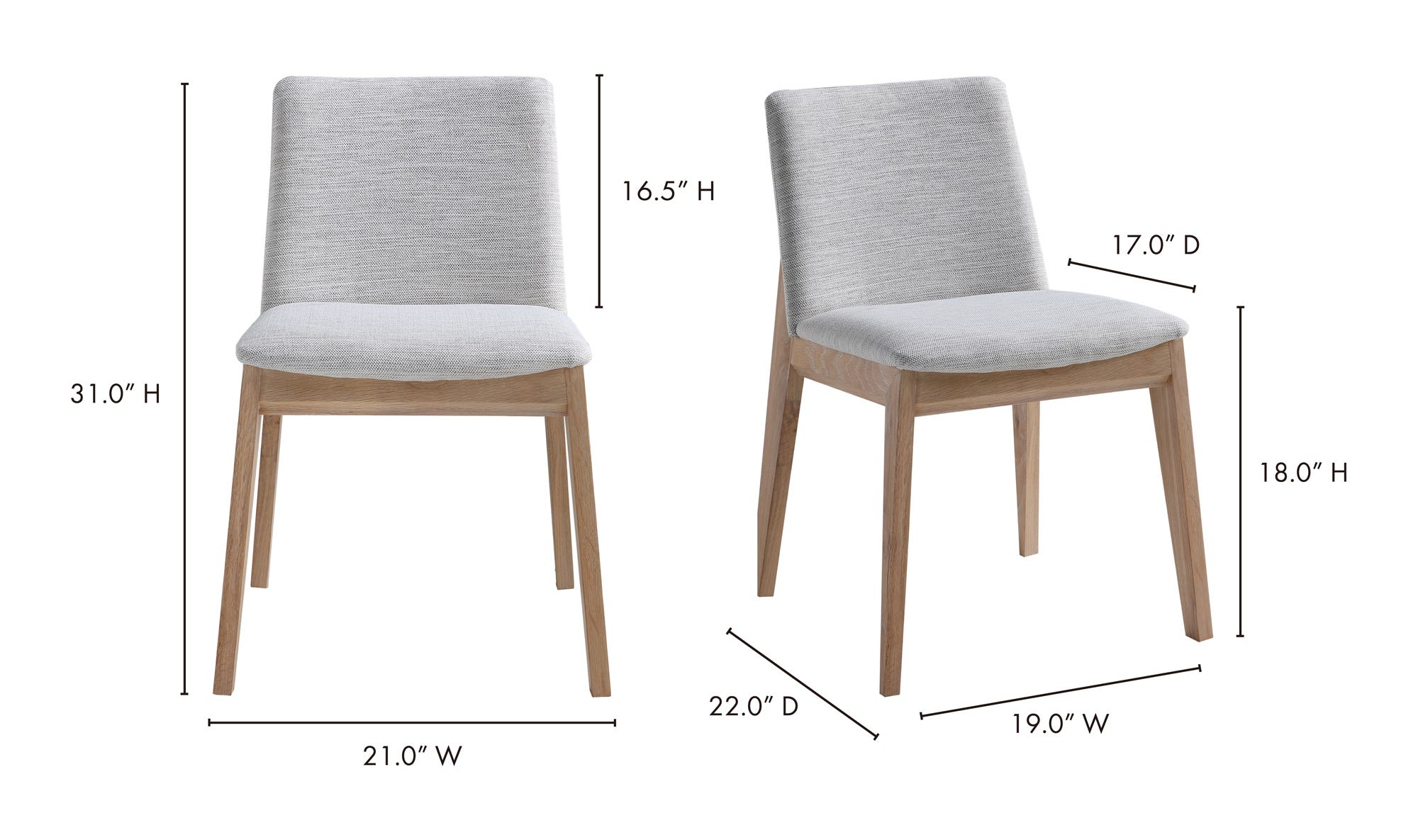 Moe's Home Deco Oak Dining Chair Light Grey - Set Of Two - Image 11