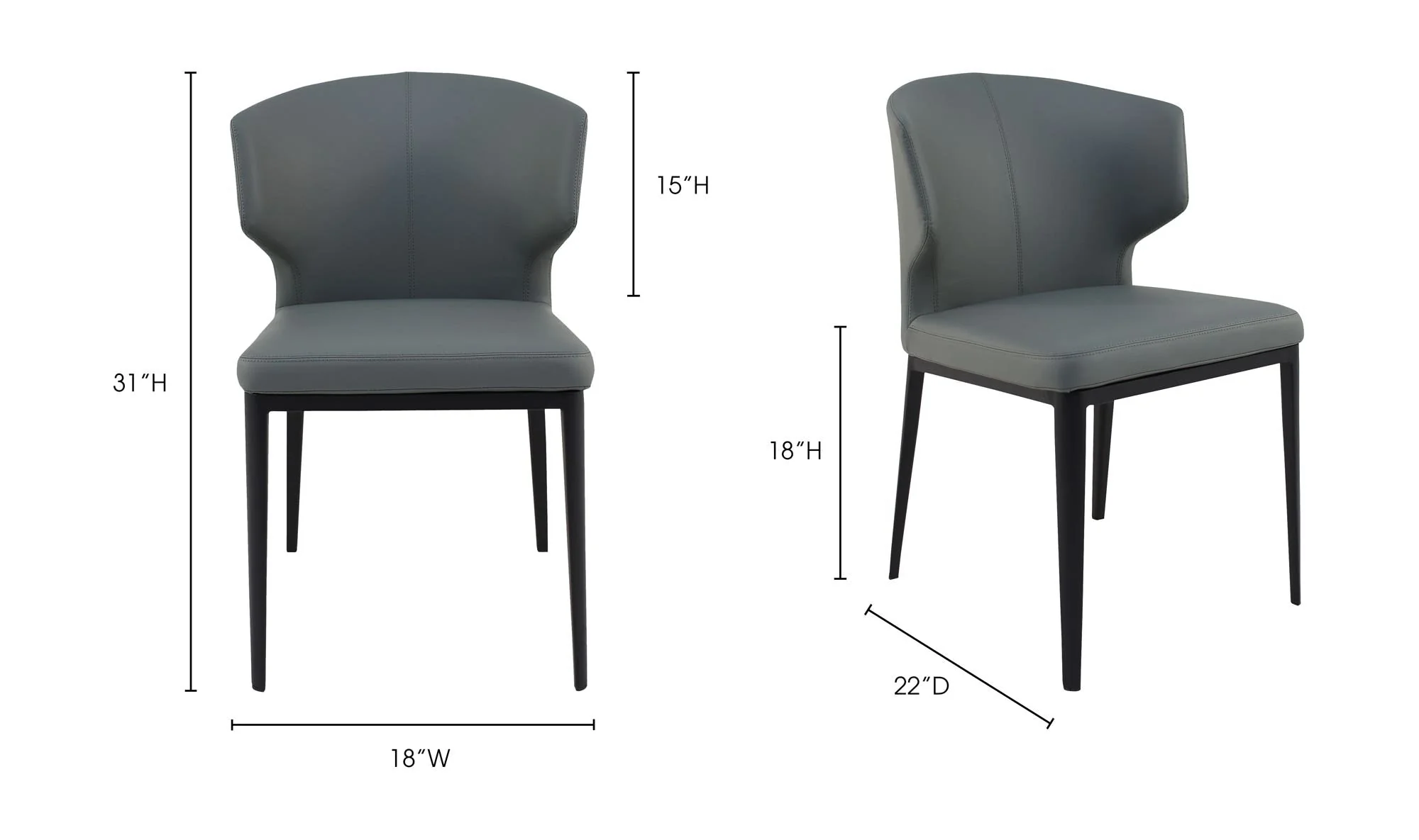 Moe's Home Delaney Dining Chair Grey - Set Of Two - Image 7
