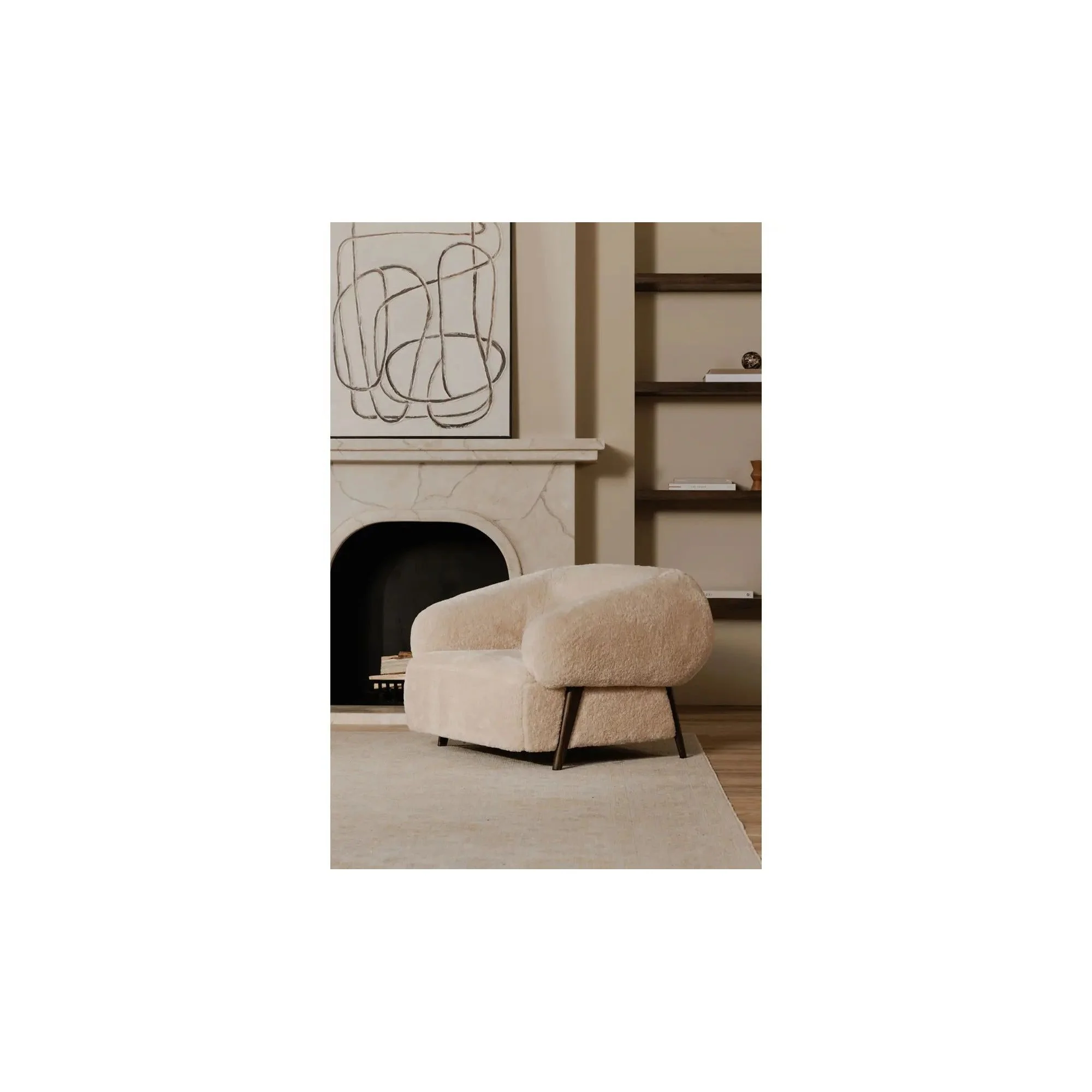 Moe's Home Collection Devlin Cream Faux Fur Lounge Chair