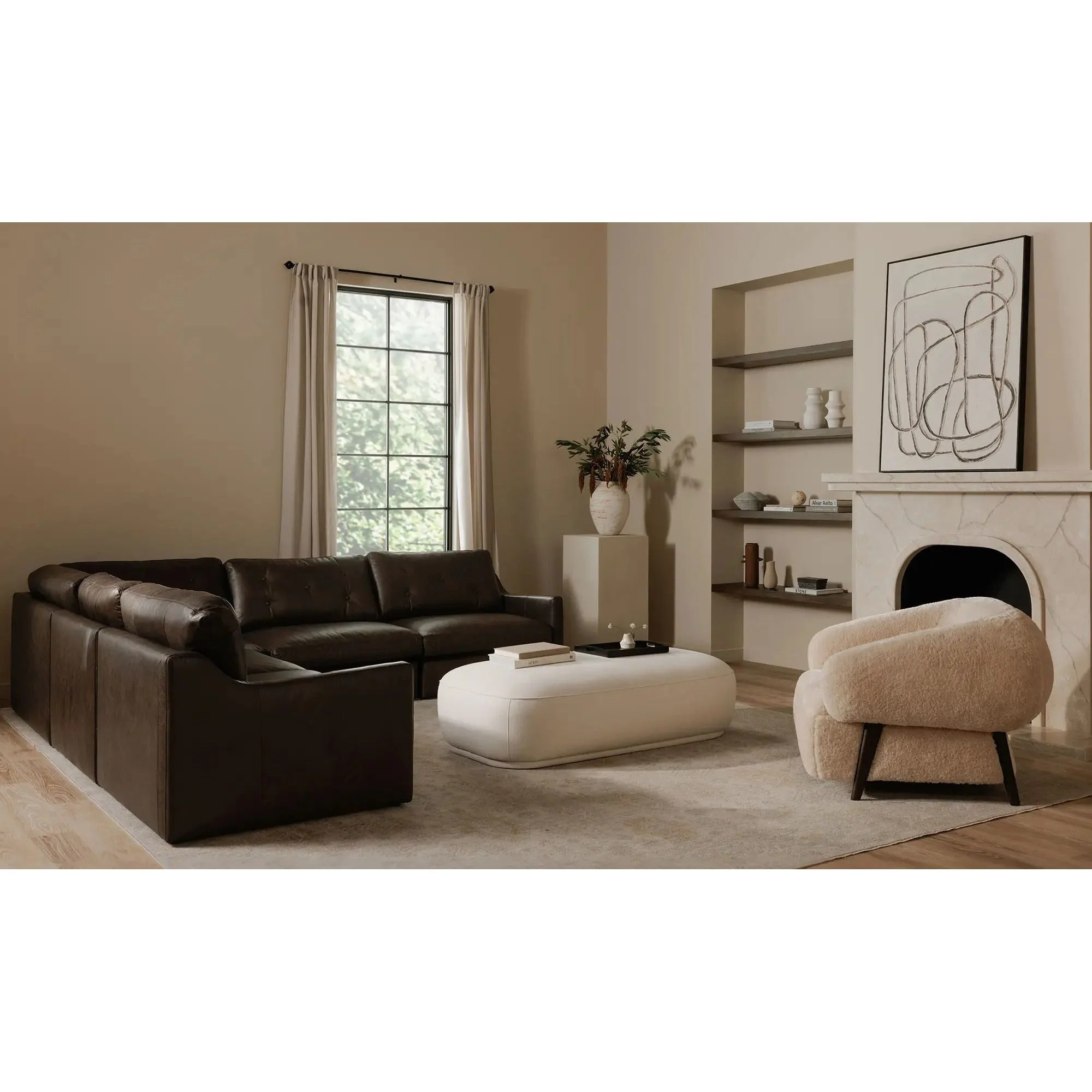 Moe's Home Collection Devlin Cream Faux Fur Lounge Chair - Image 4
