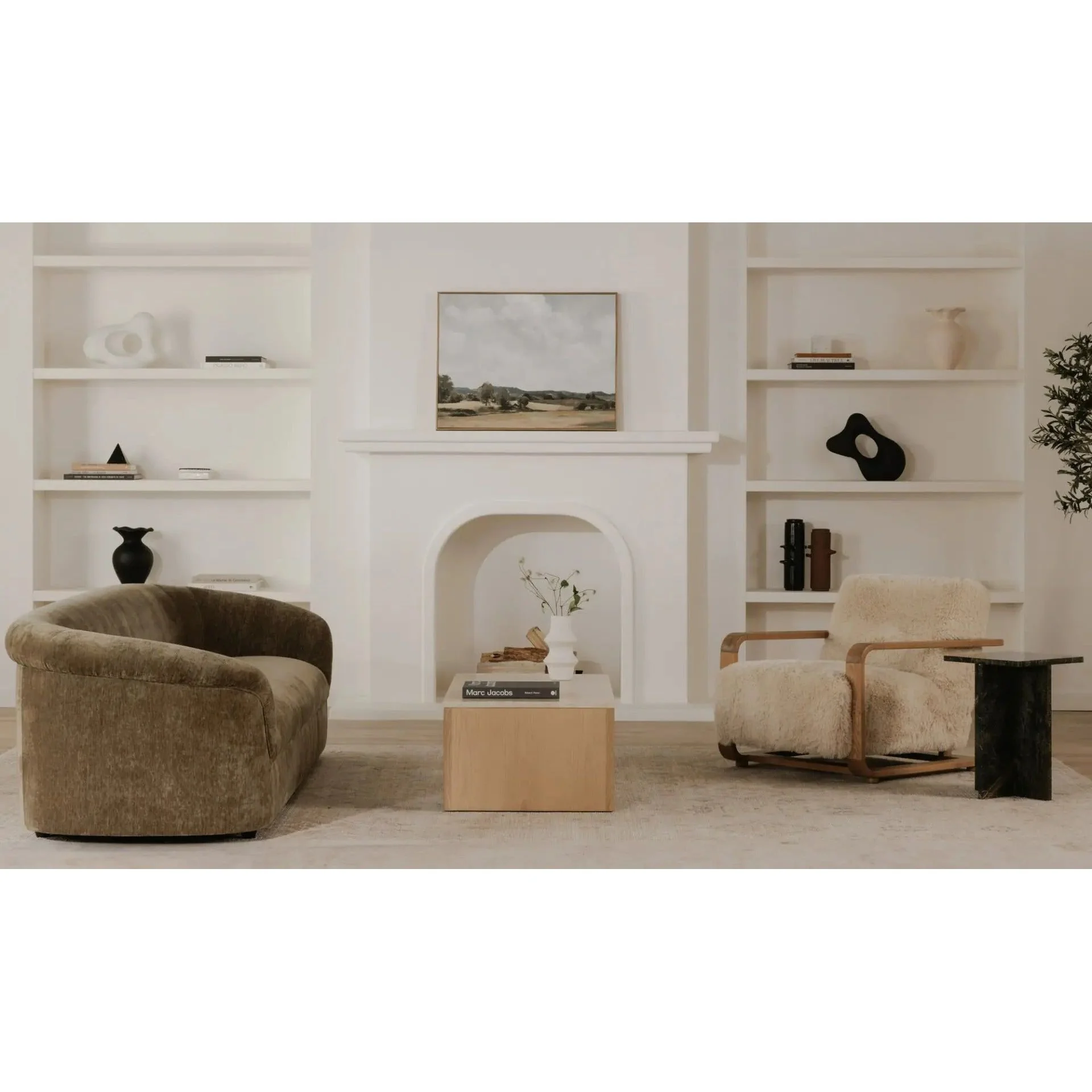 Moe's Home Collection Eckersley Cream Faux Fur Lounge - Image 2