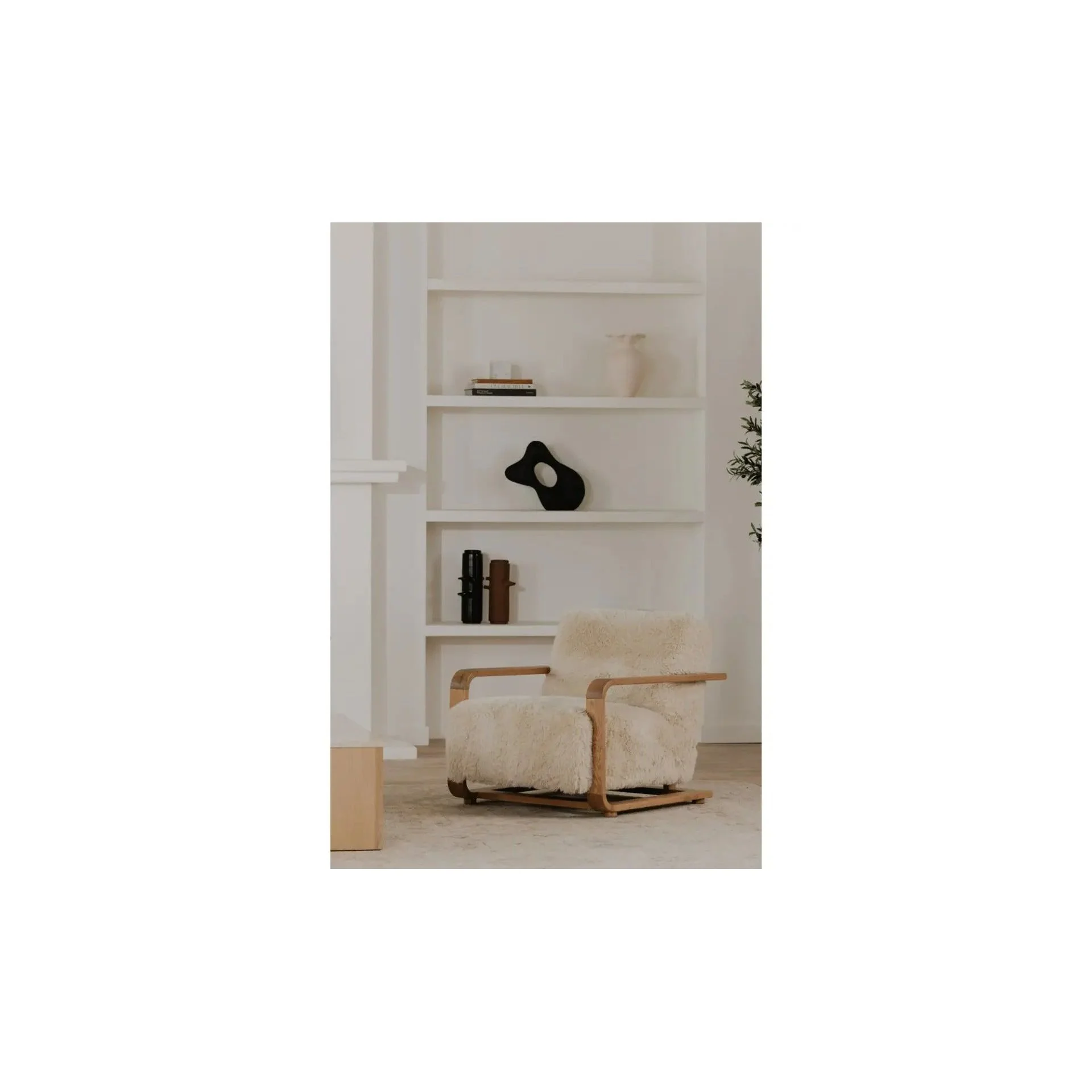 Moe's Home Collection Eckersley Cream Faux Fur Lounge - Image 5