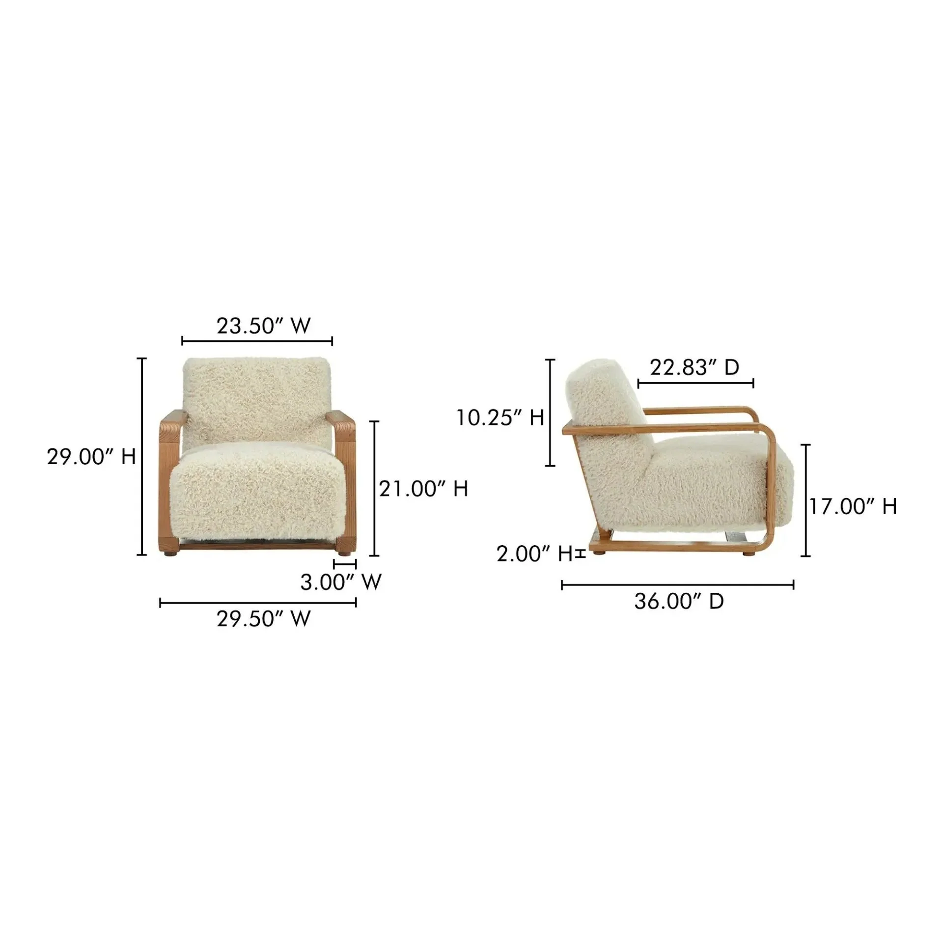 Moe's Home Collection Eckersley Cream Faux Fur Lounge - Image 8