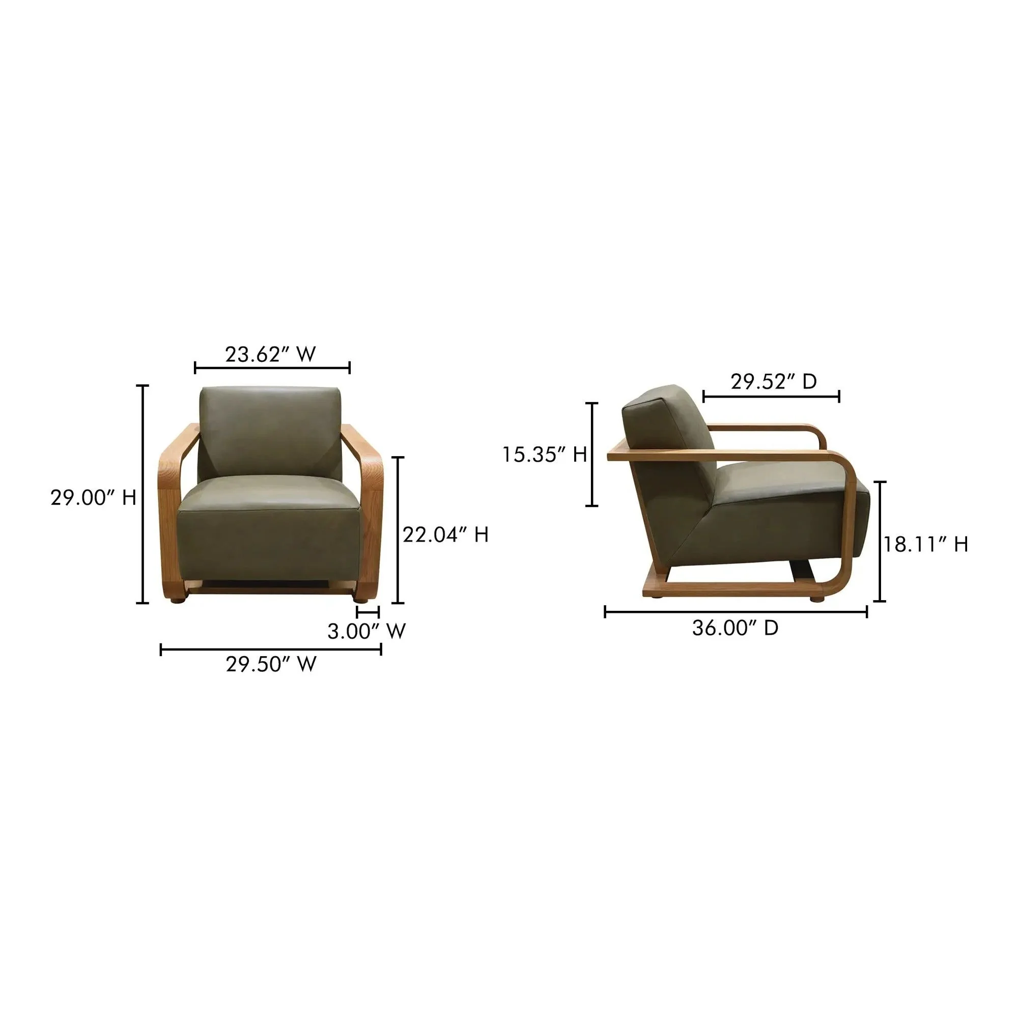 Moe's Home Collection Eckersley Olive Leather Lounge Chair - Image 11