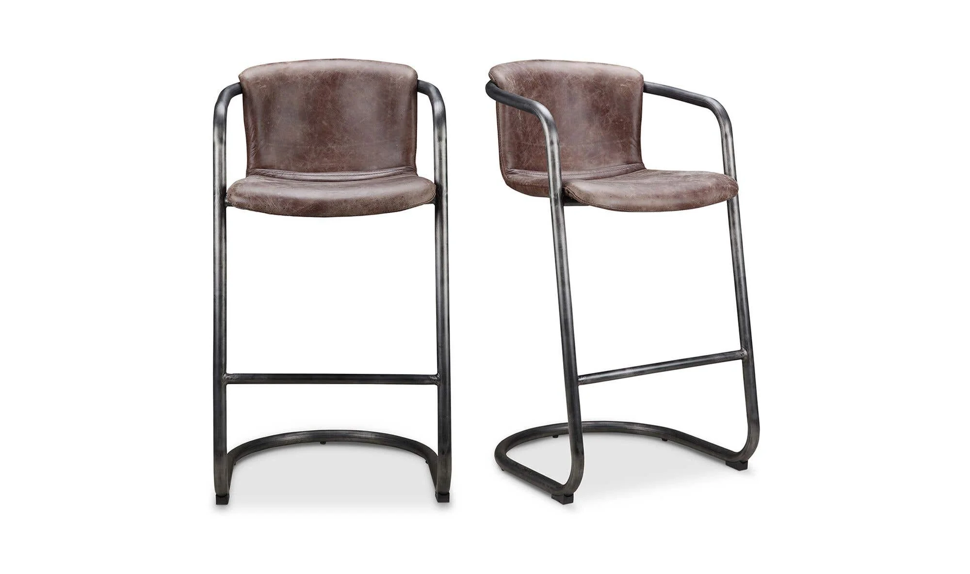 Moe's Home Freeman Barstool Grazed Brown Leather - Set Of Two