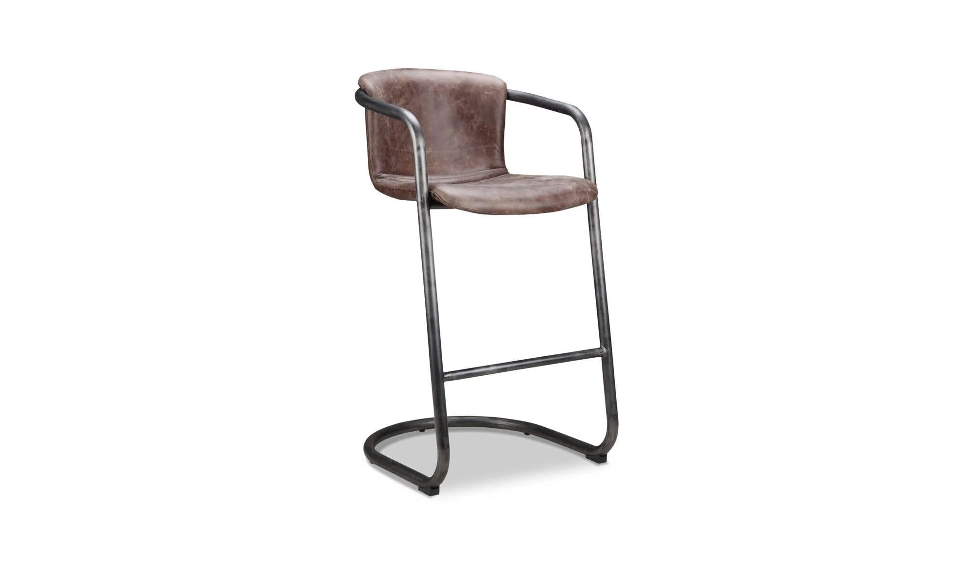 Moe's Home Freeman Barstool Grazed Brown Leather - Set Of Two - Image 4