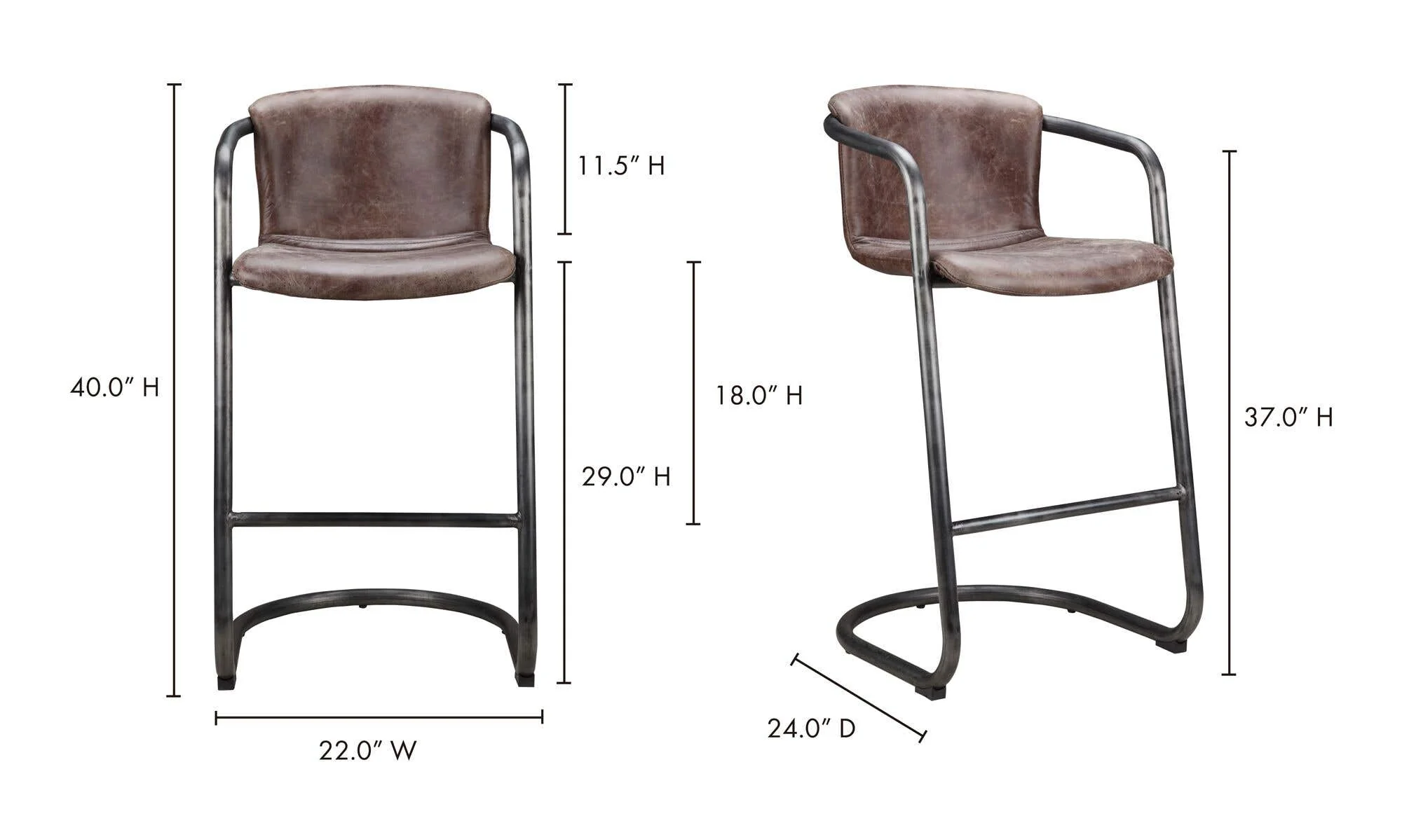 Moe's Home Freeman Barstool Grazed Brown Leather - Set Of Two - Image 6