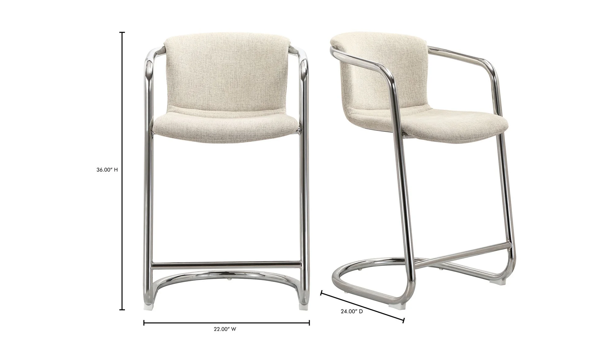 Moe's Home Freeman Chrome Frame Counter Stool Blended Cream - Set Of Two - Image 10
