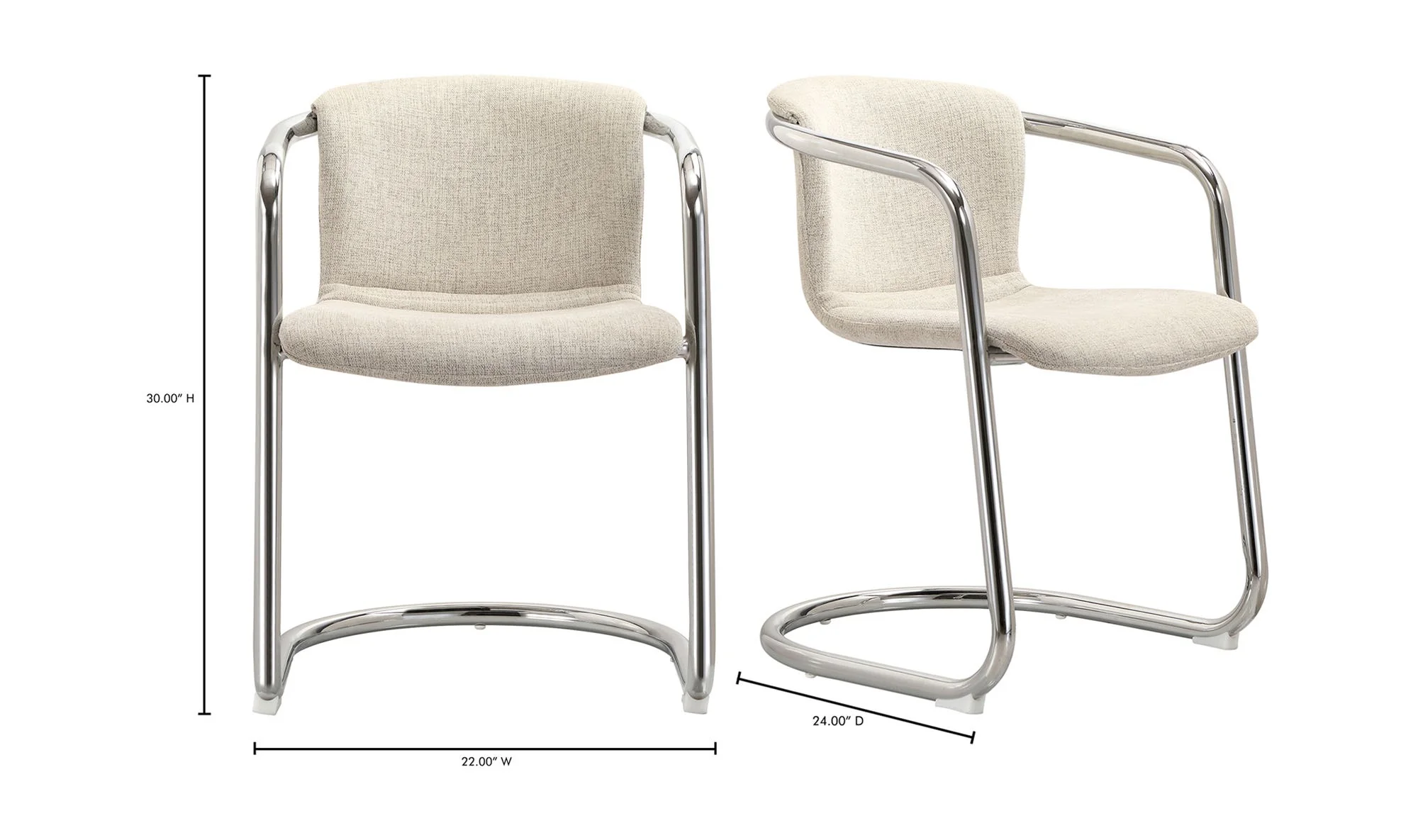 Moe's Home Freeman Chrome Frame Dining Chair Blended Cream - Set Of Two - Image 11