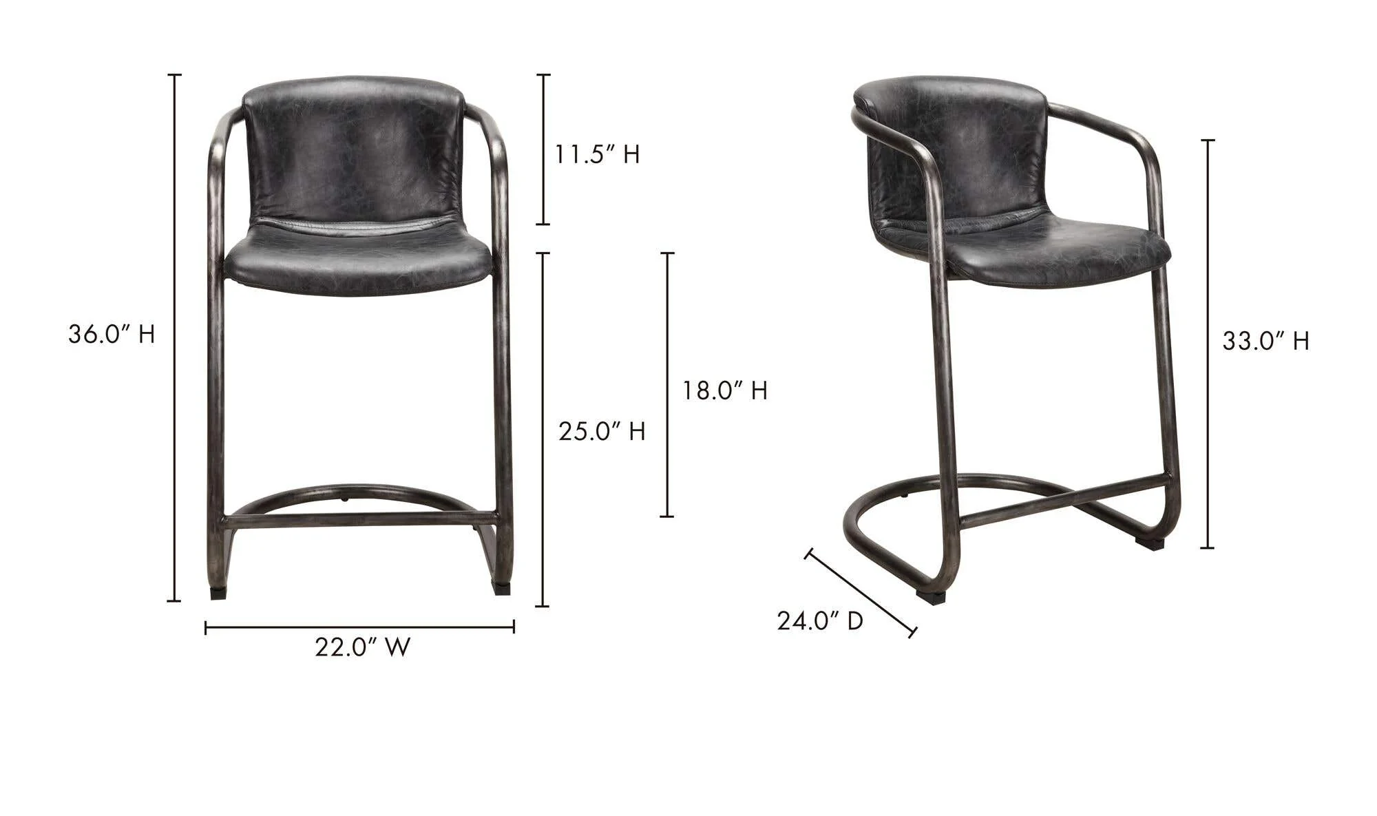Moe's Home Freeman Counter Stool Onyx Black Leather - Set Of Two - Image 7