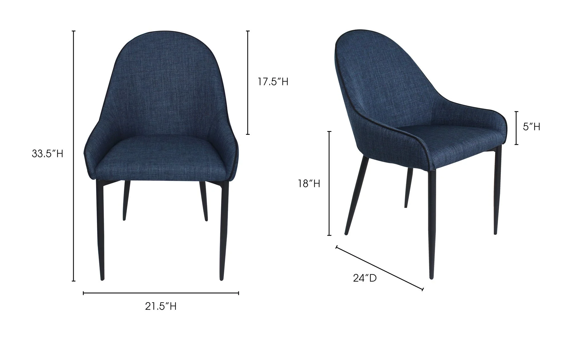 Moe's Home Lapis Dining Chair Dark Blue - Set Of Two - Image 9