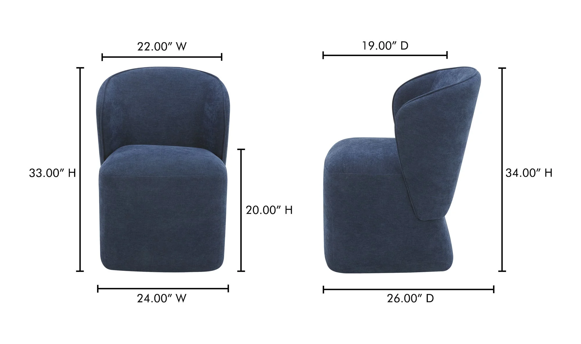 Moe's Home Larson Rolling Dining Chair Navy Blue - Image 9