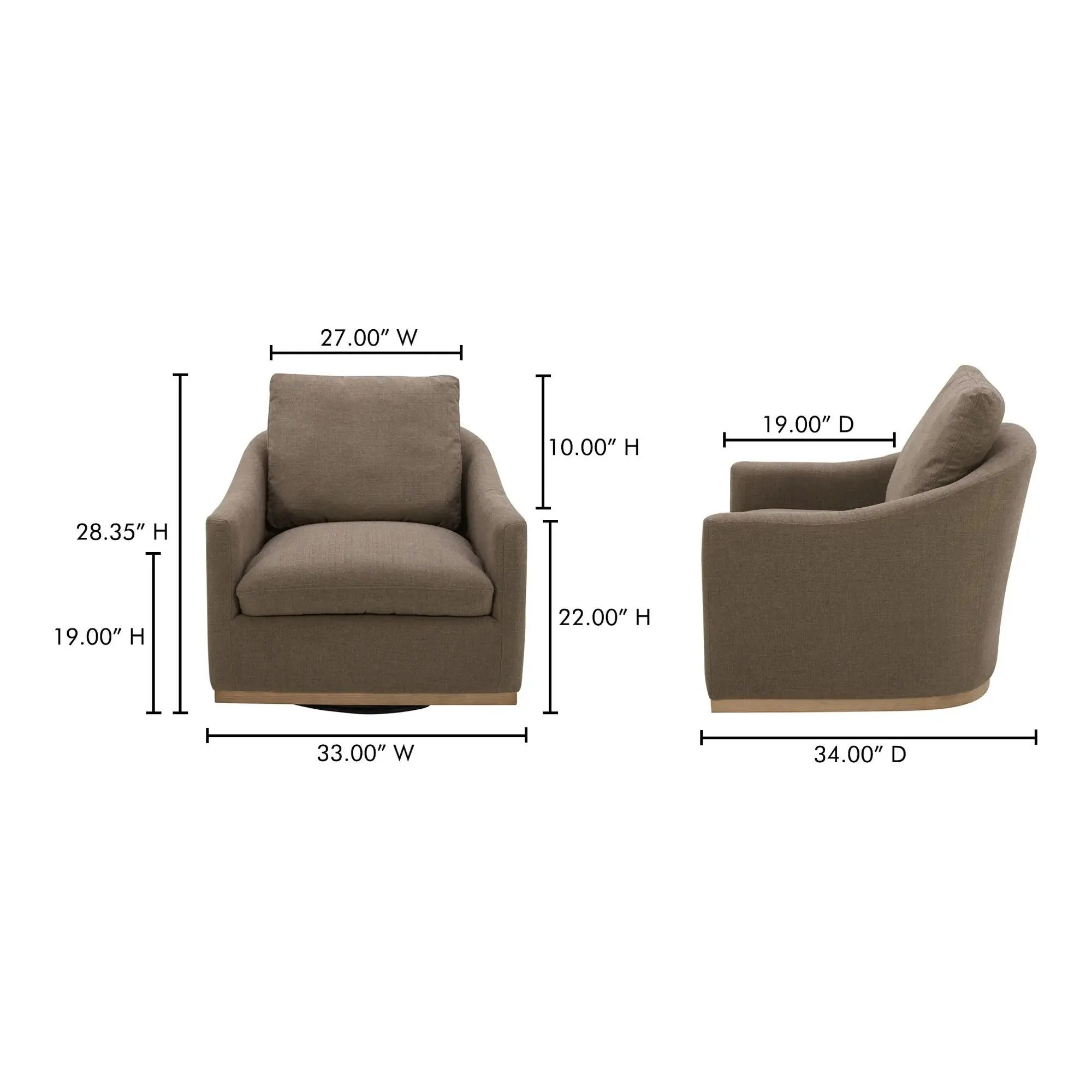 Moe's Home Collection Linden Soft Taupe Swivel Chair - Image 10