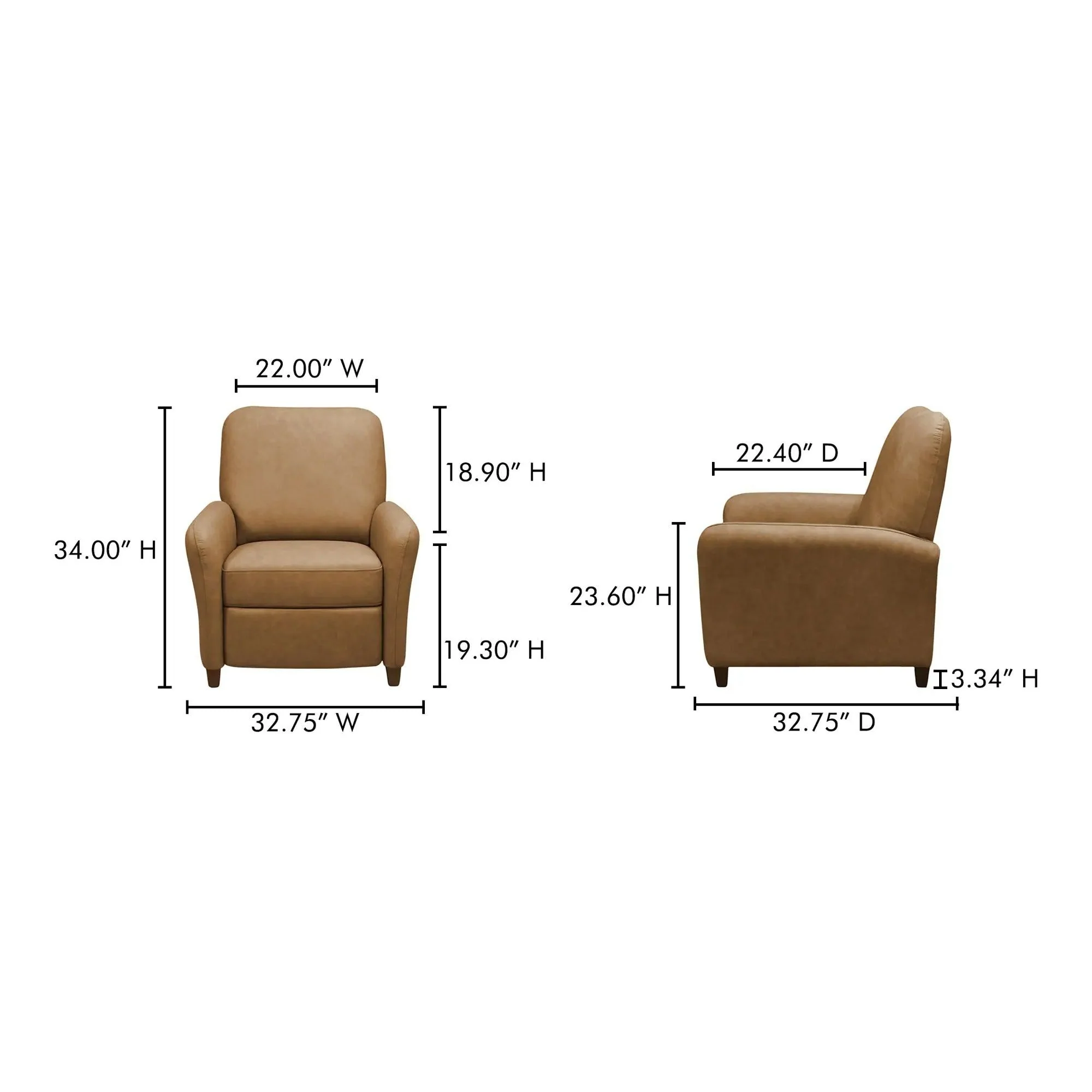 Moe's Home Collection Luna Tan Leather Recliner Chair - Image 12