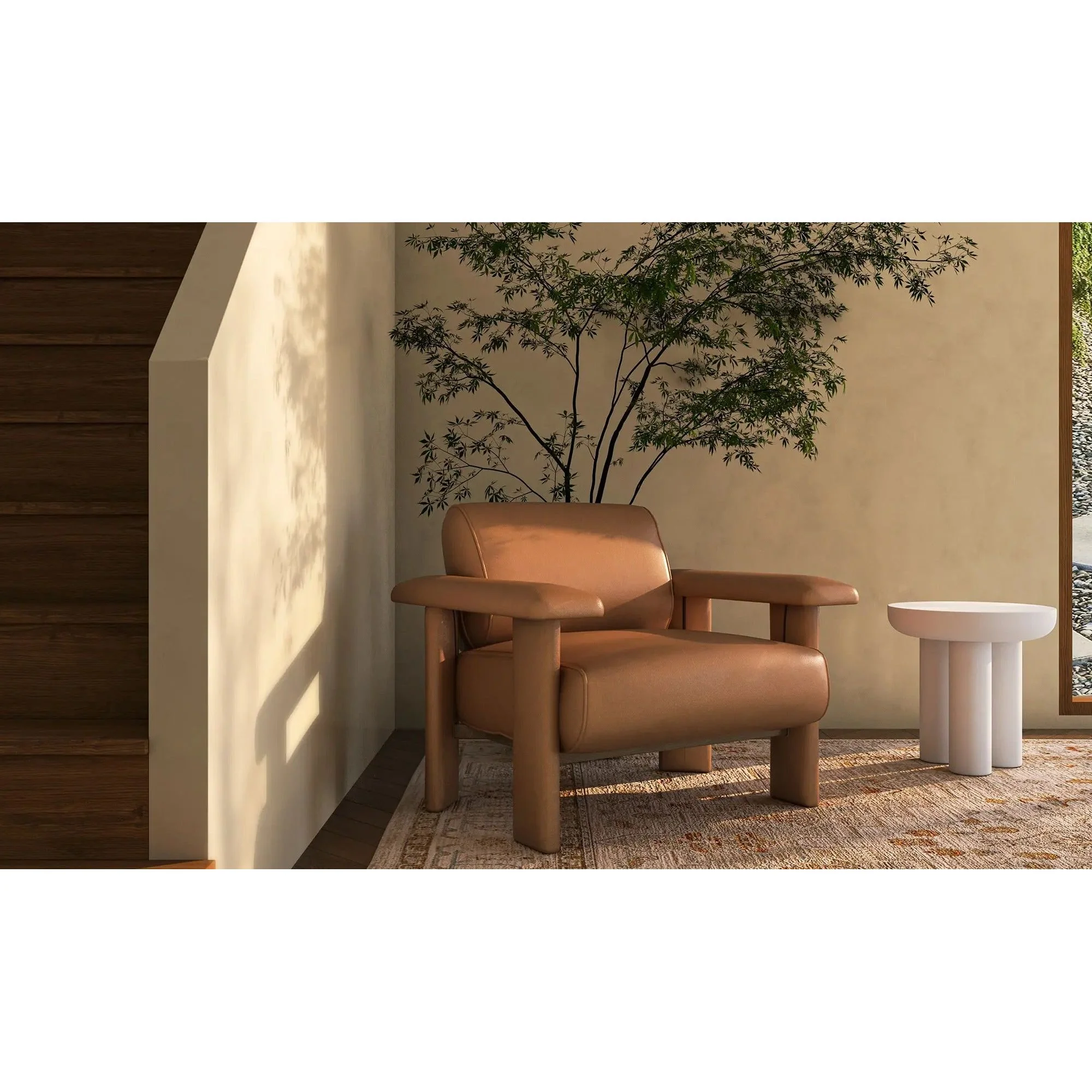 Moe's Home Collection Marcello Tan Leather Lounge Chair - Image 9