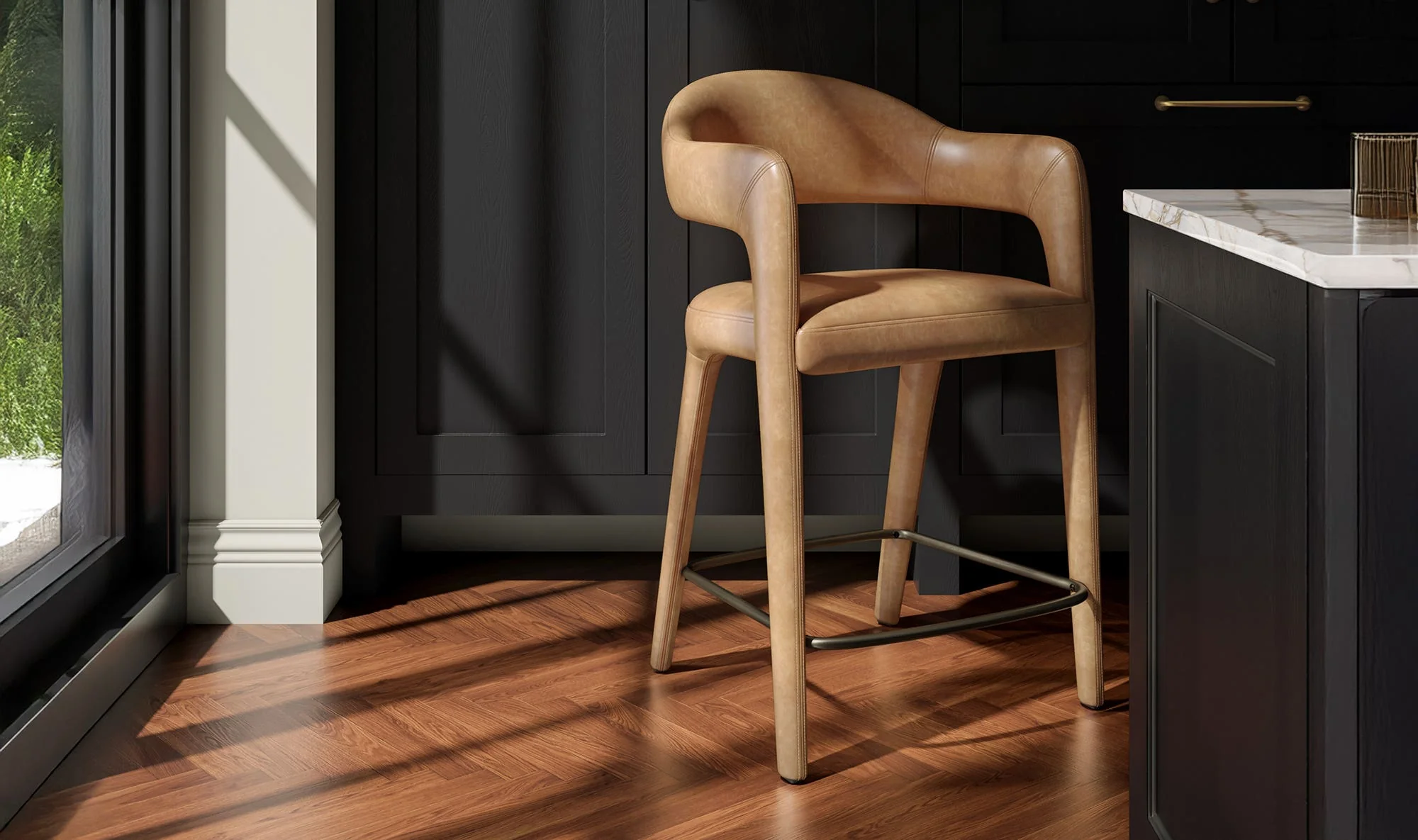 Moe's Home Martens Bar Stool Brown Leather - Image 2
