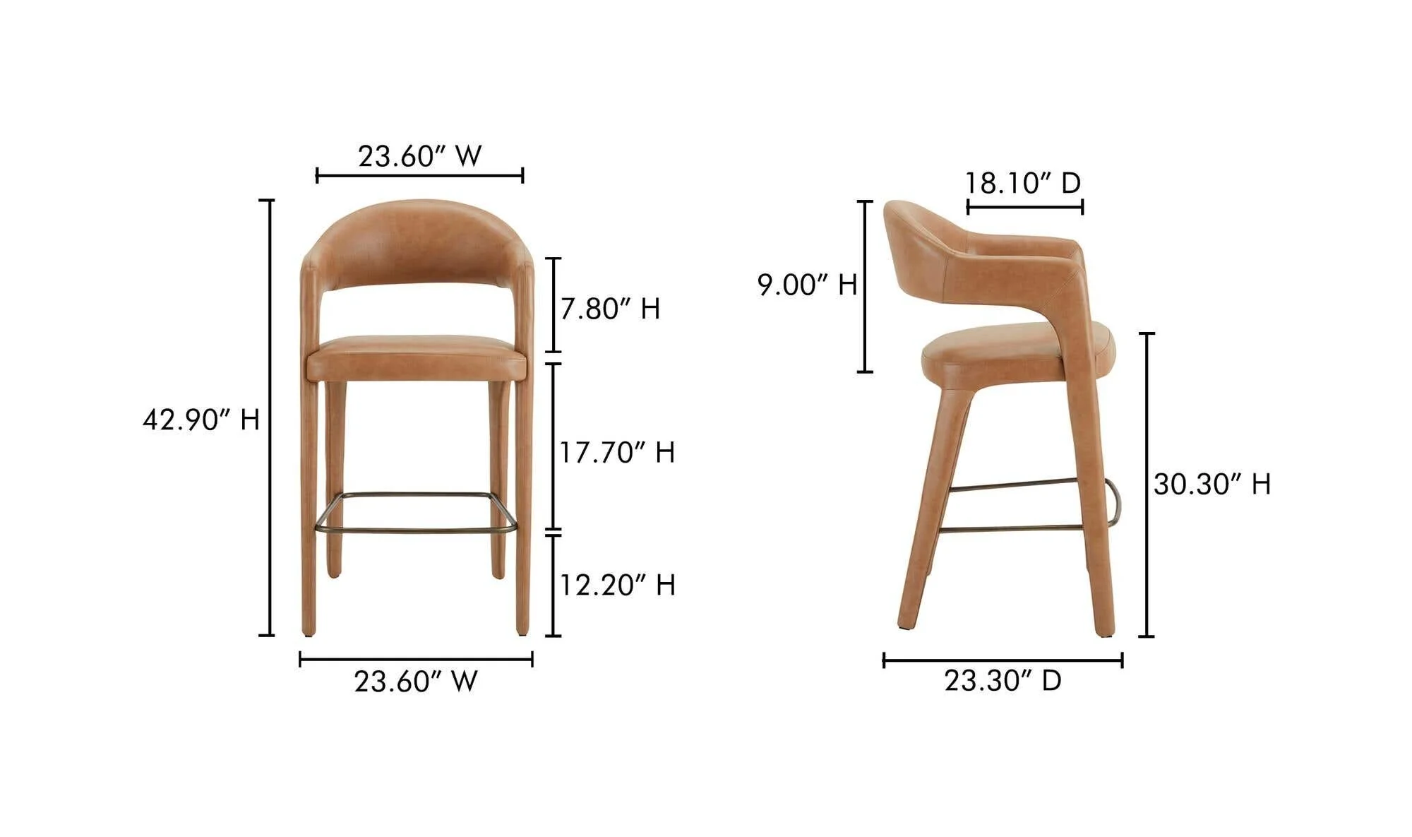 Moe's Home Martens Bar Stool Brown Leather - Image 7
