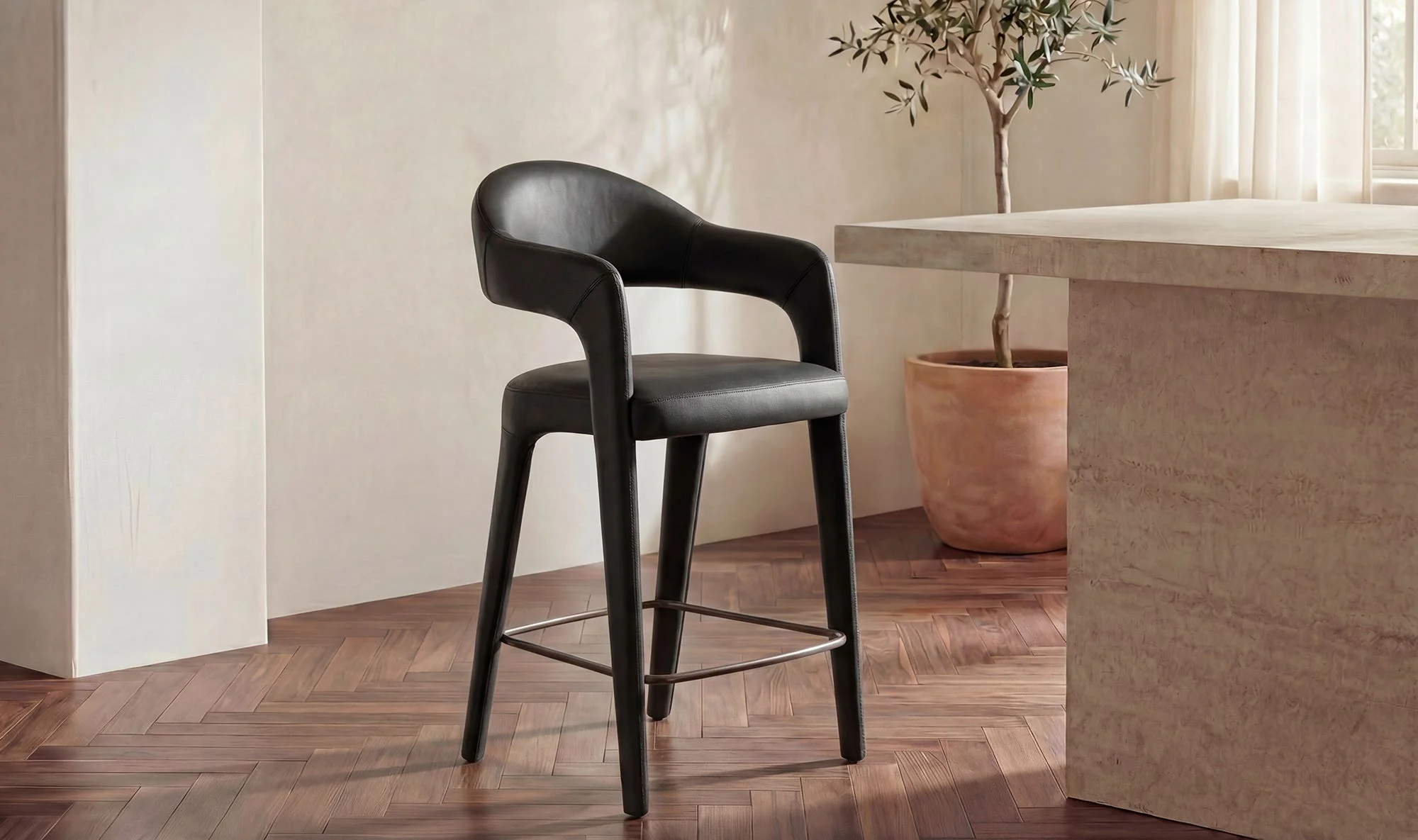 Moe's Home Martens Counter Stool Black Leather - Image 2