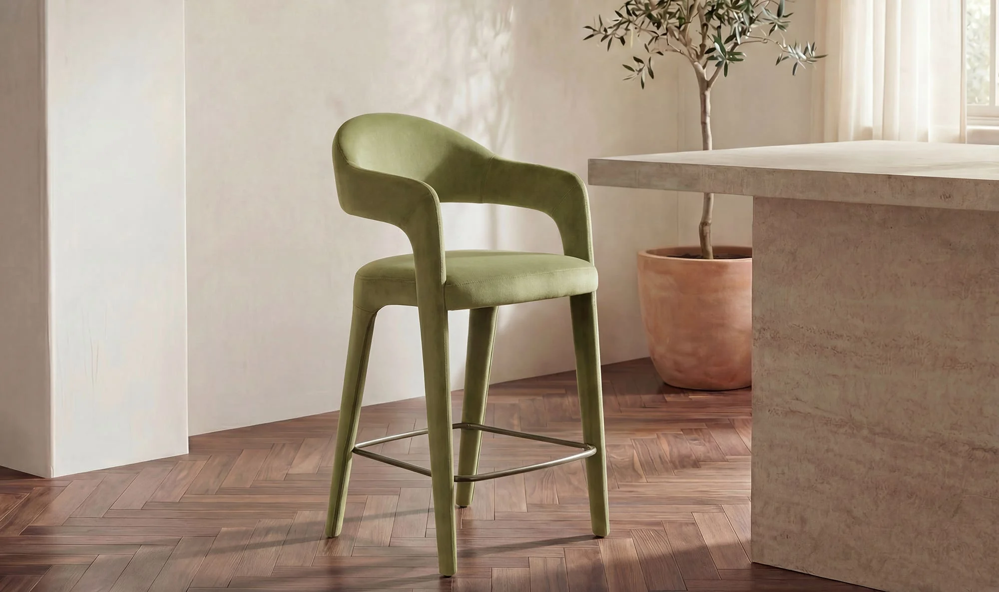 Moe's Home Martens Counter Stool Green Velvet - Image 2