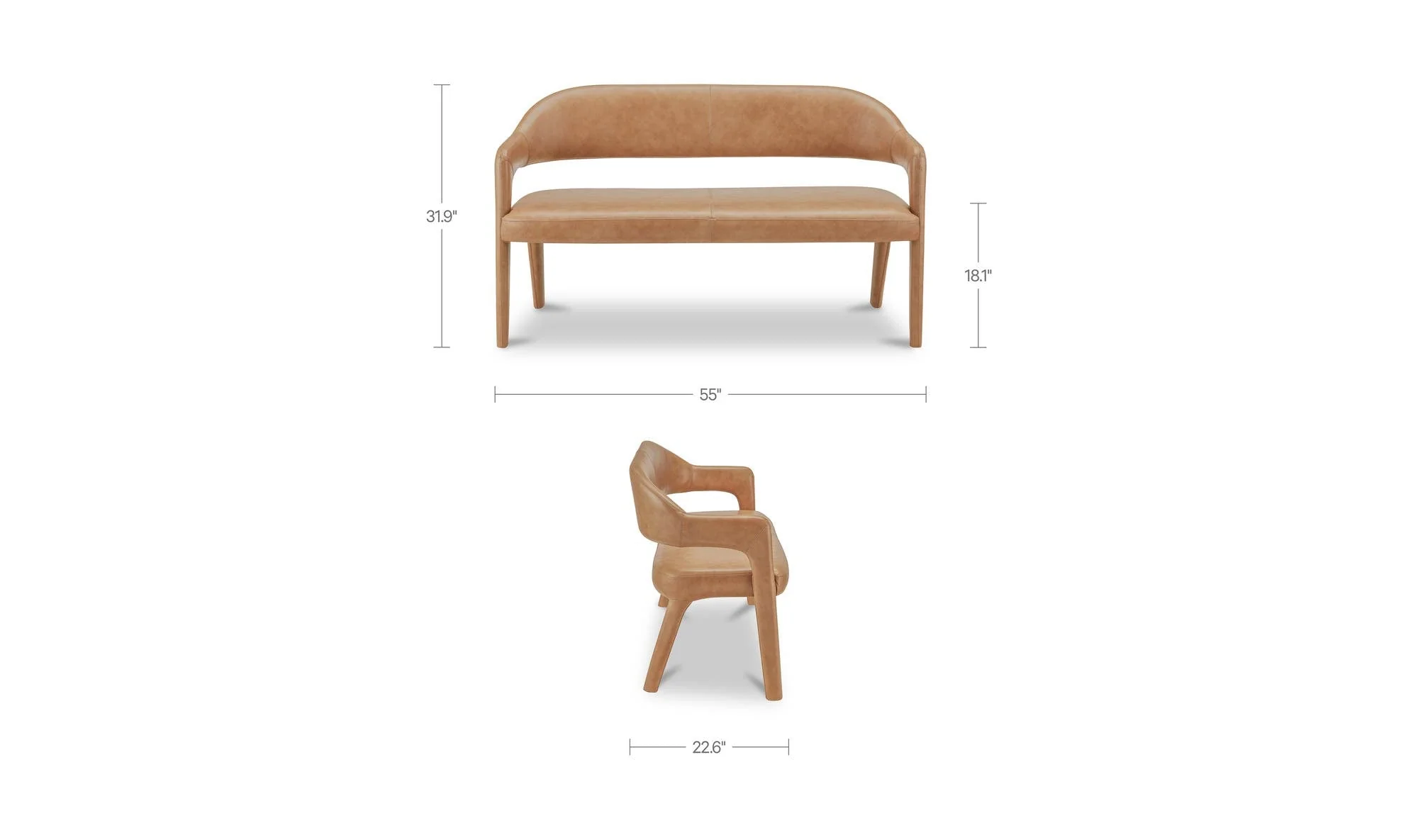 Moe's Home Martens Dining Bench Tan Leather - Image 8