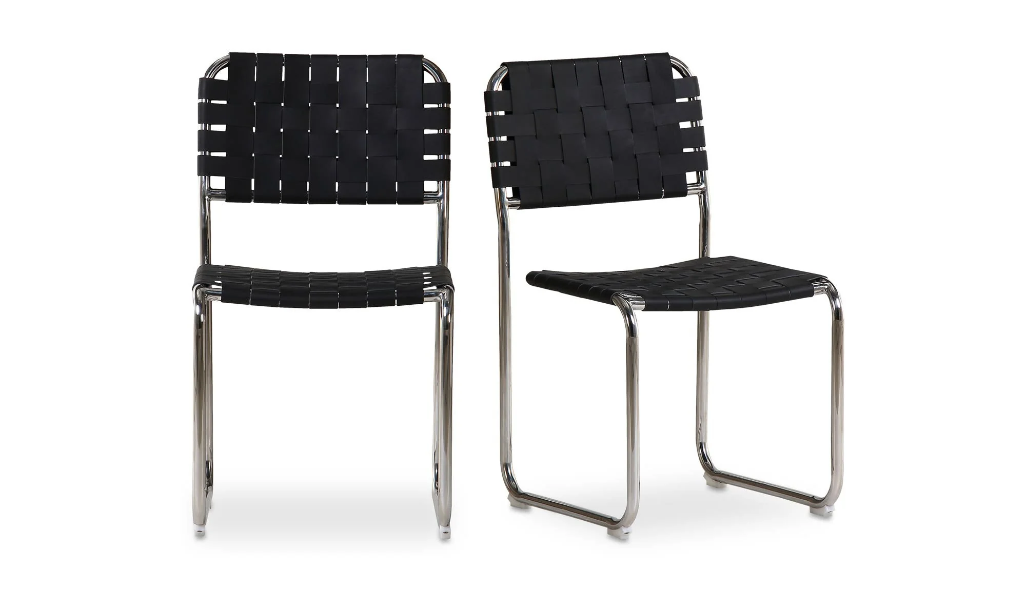 Moe's Home Moma Stainless Steel Dining Chair Black Leather - Set Of Two