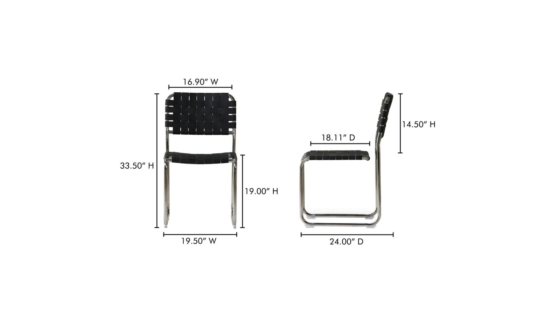 Moe's Home Moma Stainless Steel Dining Chair Black Leather - Set Of Two - Image 8