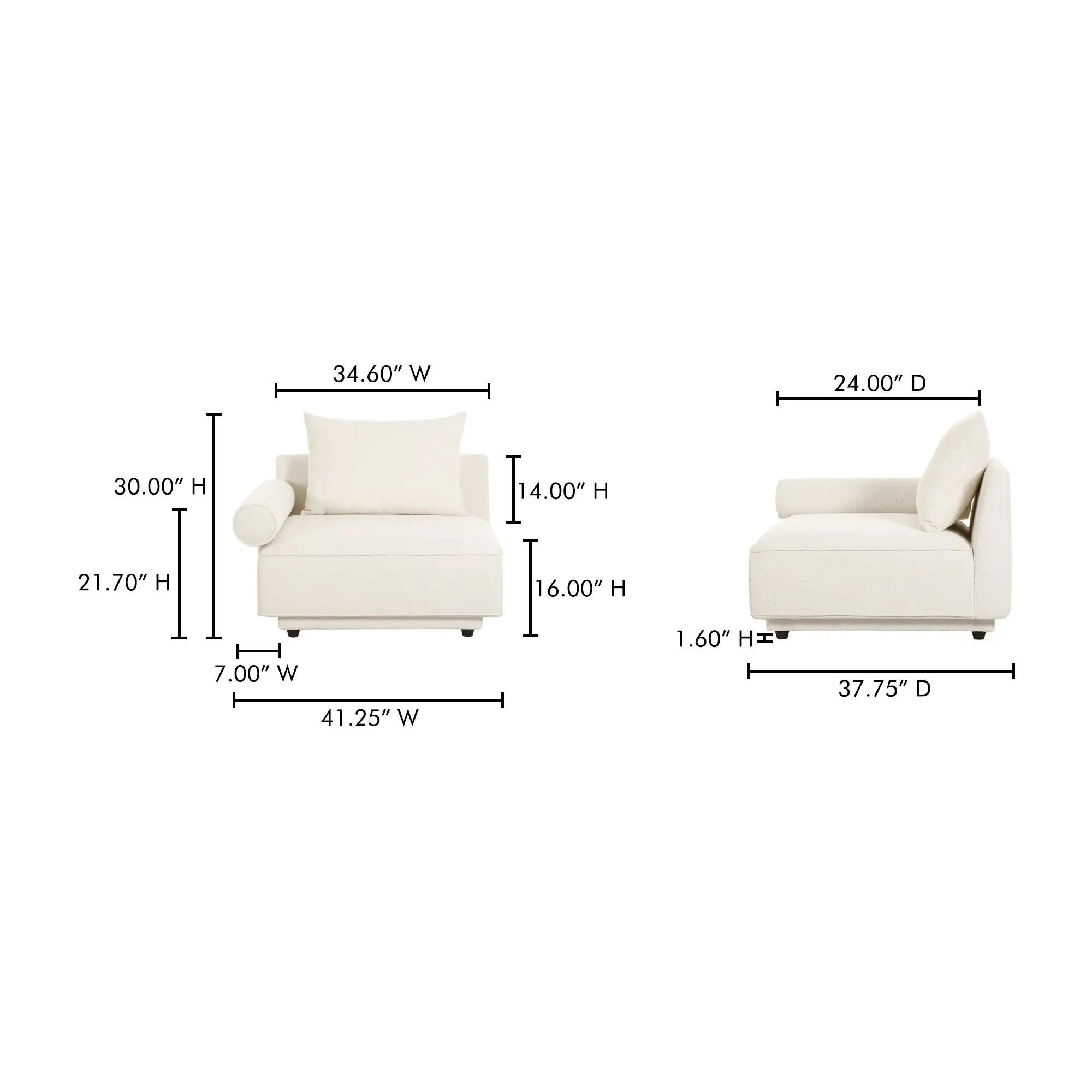 Moe's Home Collection Rosello White Left Arm Facing Chair - Image 10