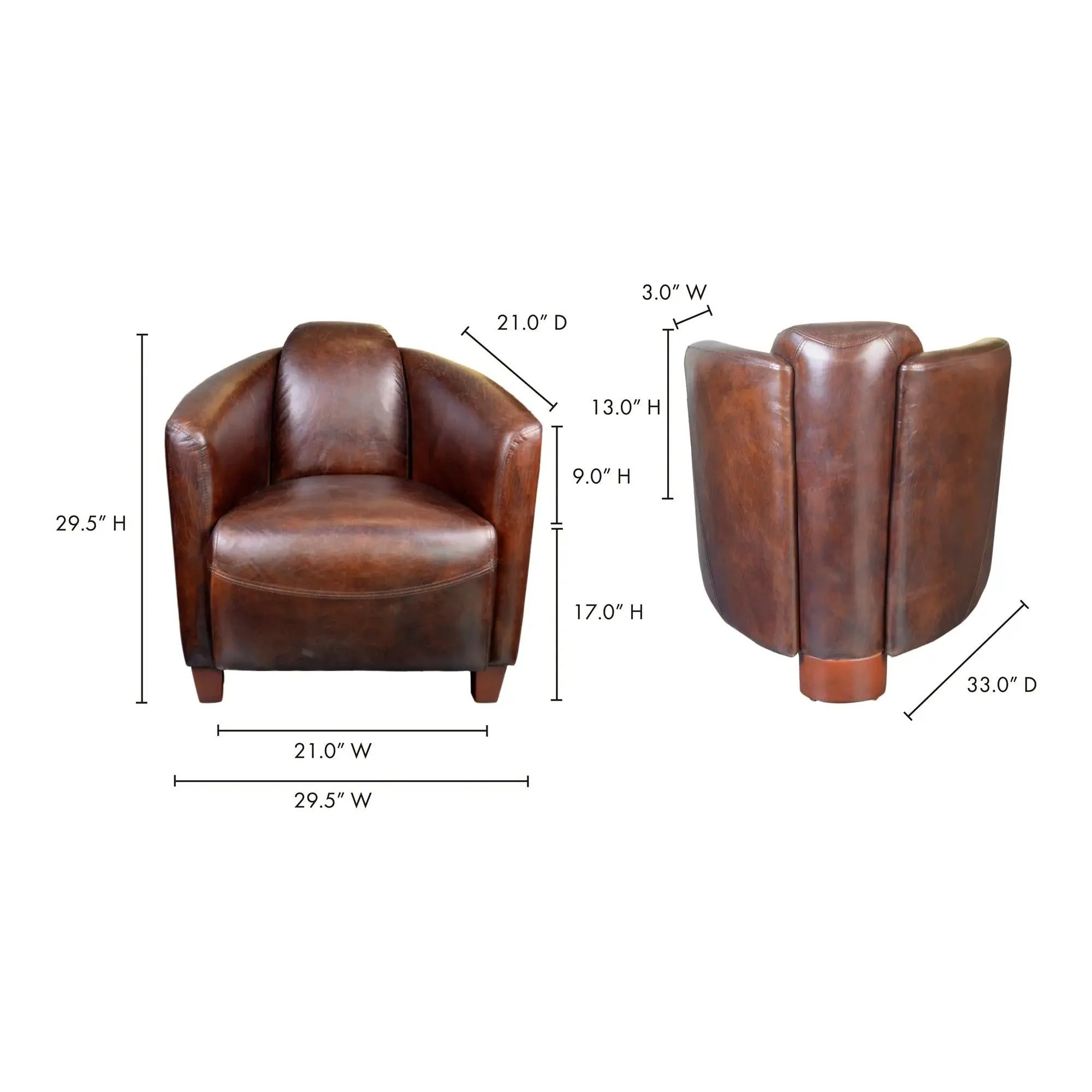 Moe's Home Collection Salzburg Dark Brown Leather Club Chair - Image 6