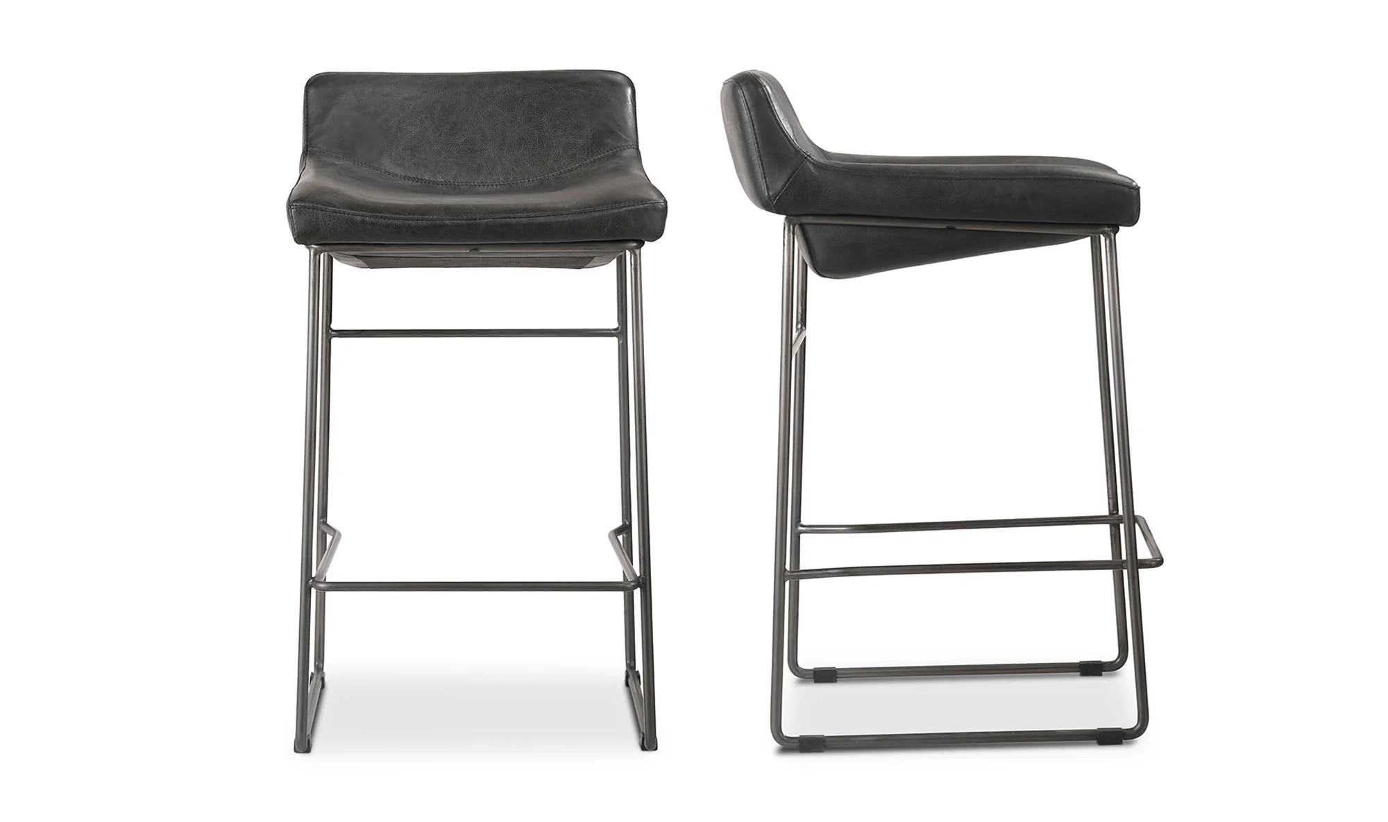 Moe's Home Starlet Counter Stool Onyx Black Leather - Set Of Two
