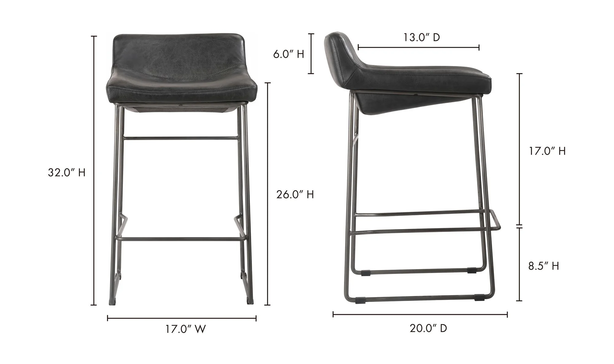Moe's Home Starlet Counter Stool Onyx Black Leather - Set Of Two - Image 11