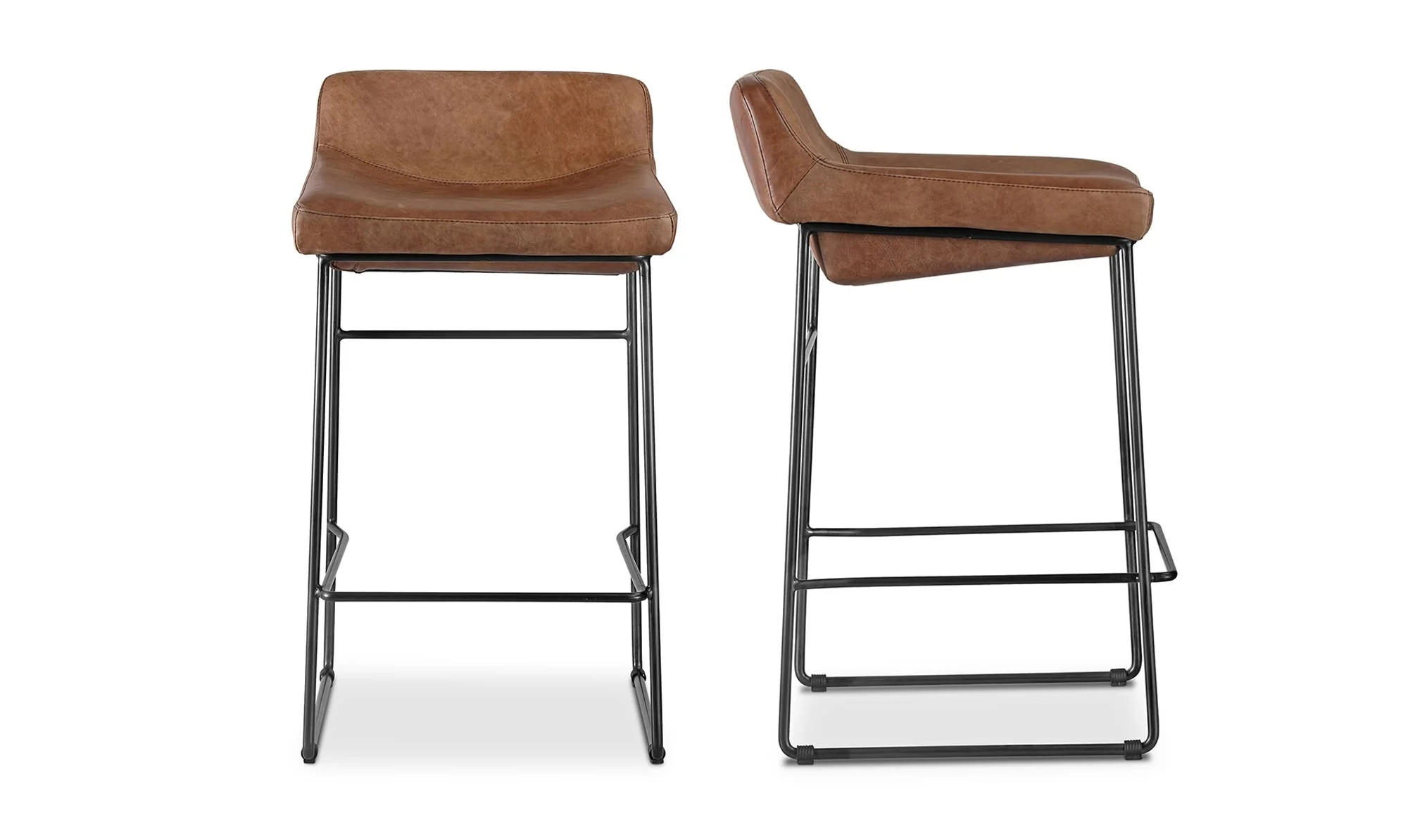Moe's Home Starlet Counter Stool Open Road Brown Leather - Set Of Two