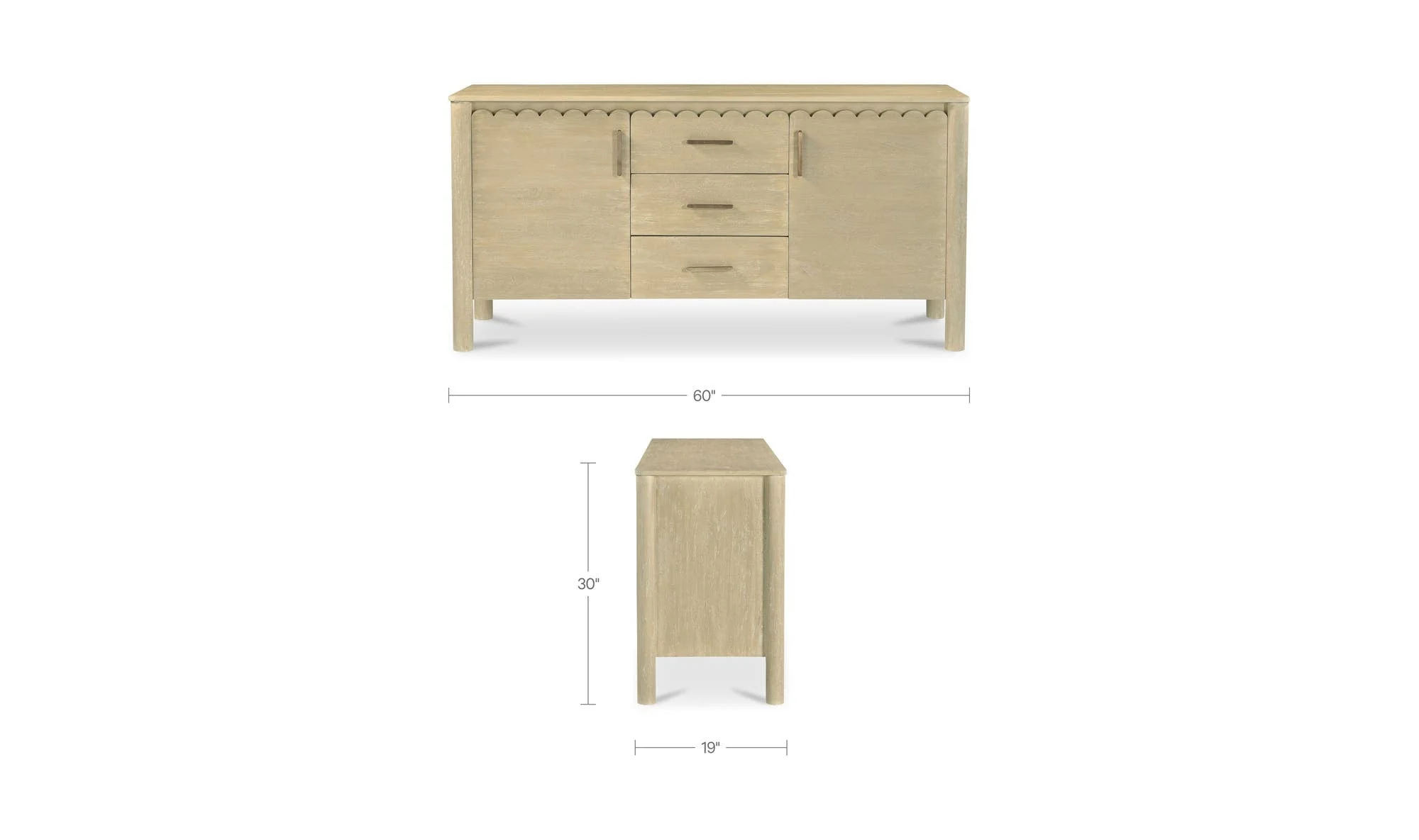 Moe's Home Wiley 3 Drawer Sideboard Natural - Image 3