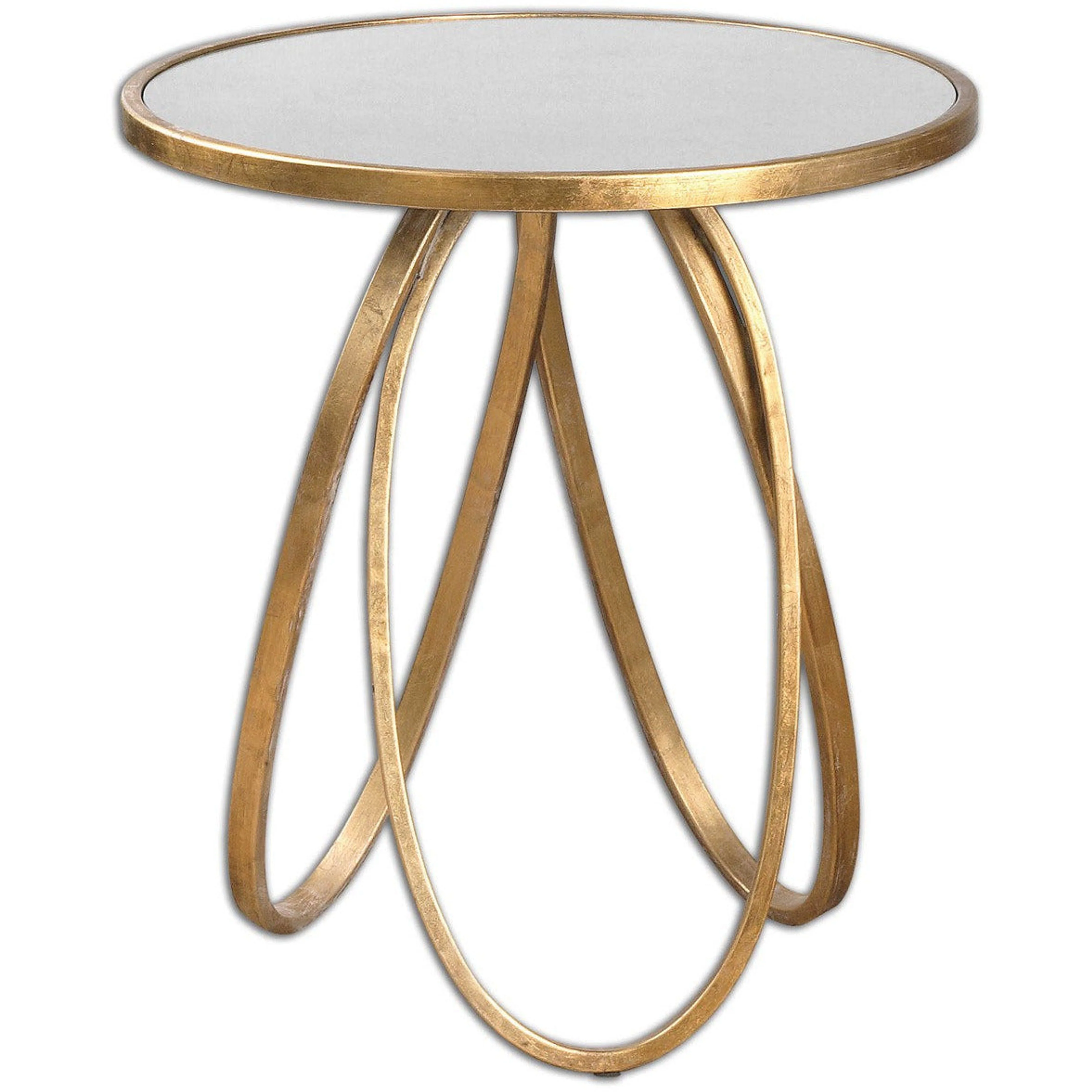 Uttermost Montrez Antiqued Mirror Top With Glazed Gold Leaf Iron Contemporary Side Table - Image 2