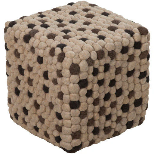 Surya Mount Modern Rustic Charcoal, Cream & Black Wool Pouf Ottoman POUF-30 - Image 3