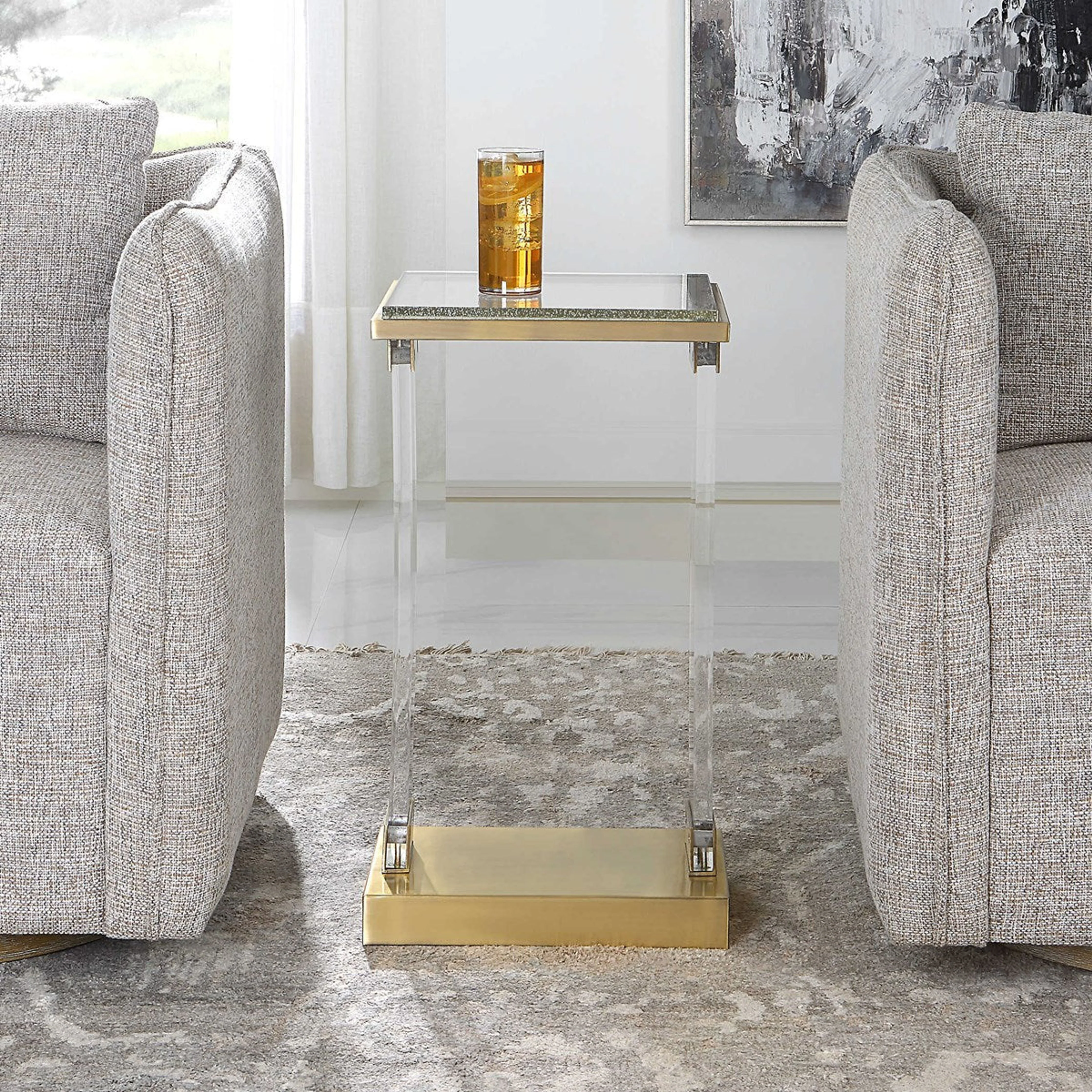 Uttermost Muse Glass Top With Acrylic and Brushed Brass Contemporary Accent Table - Image 2